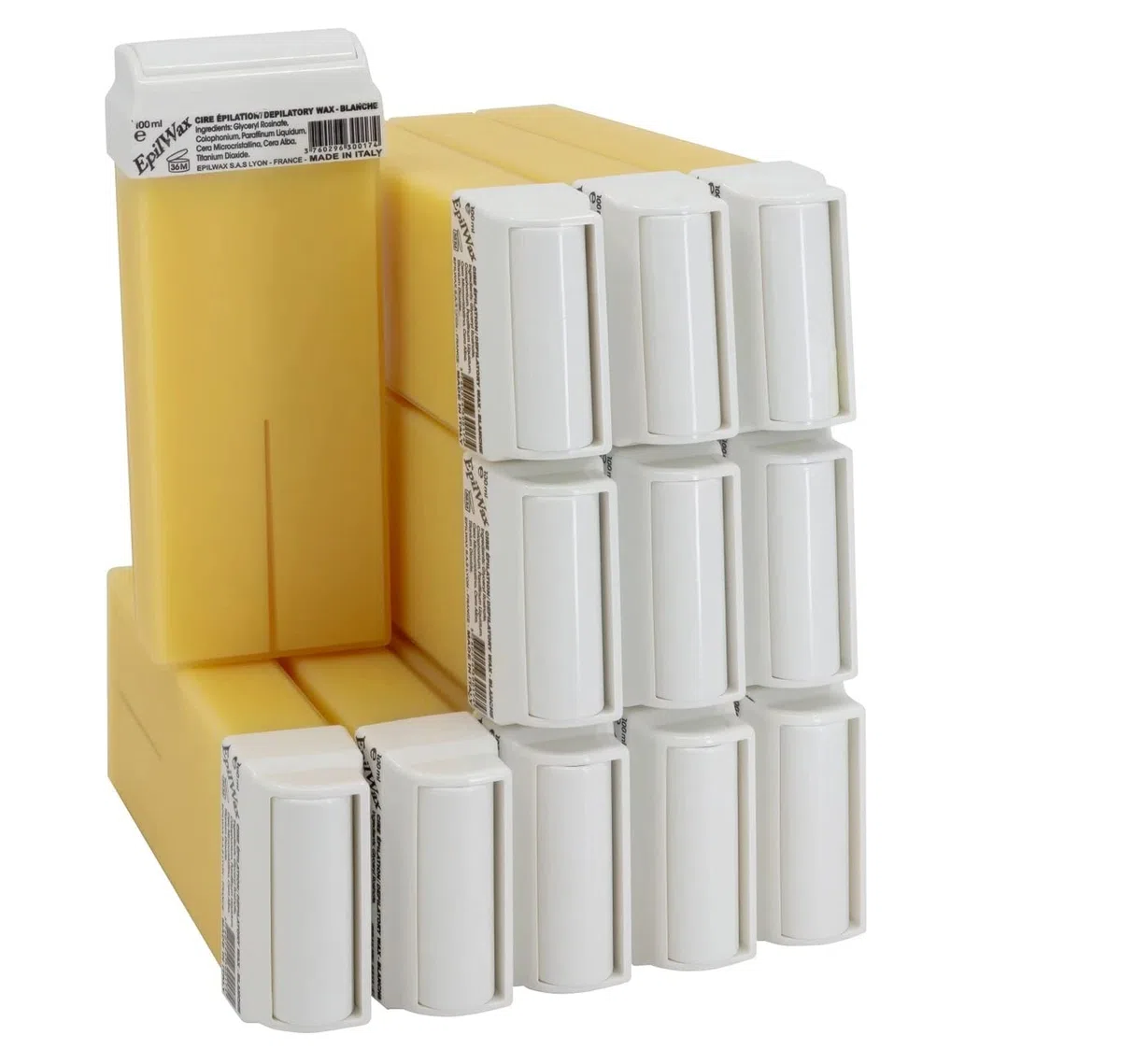 EpilWax Wachspatronen Set mit 12 Weiße Warmwachspatronen zur Haarentfernung Enthaarungswachs 100 ml Roll-on Nachfüller