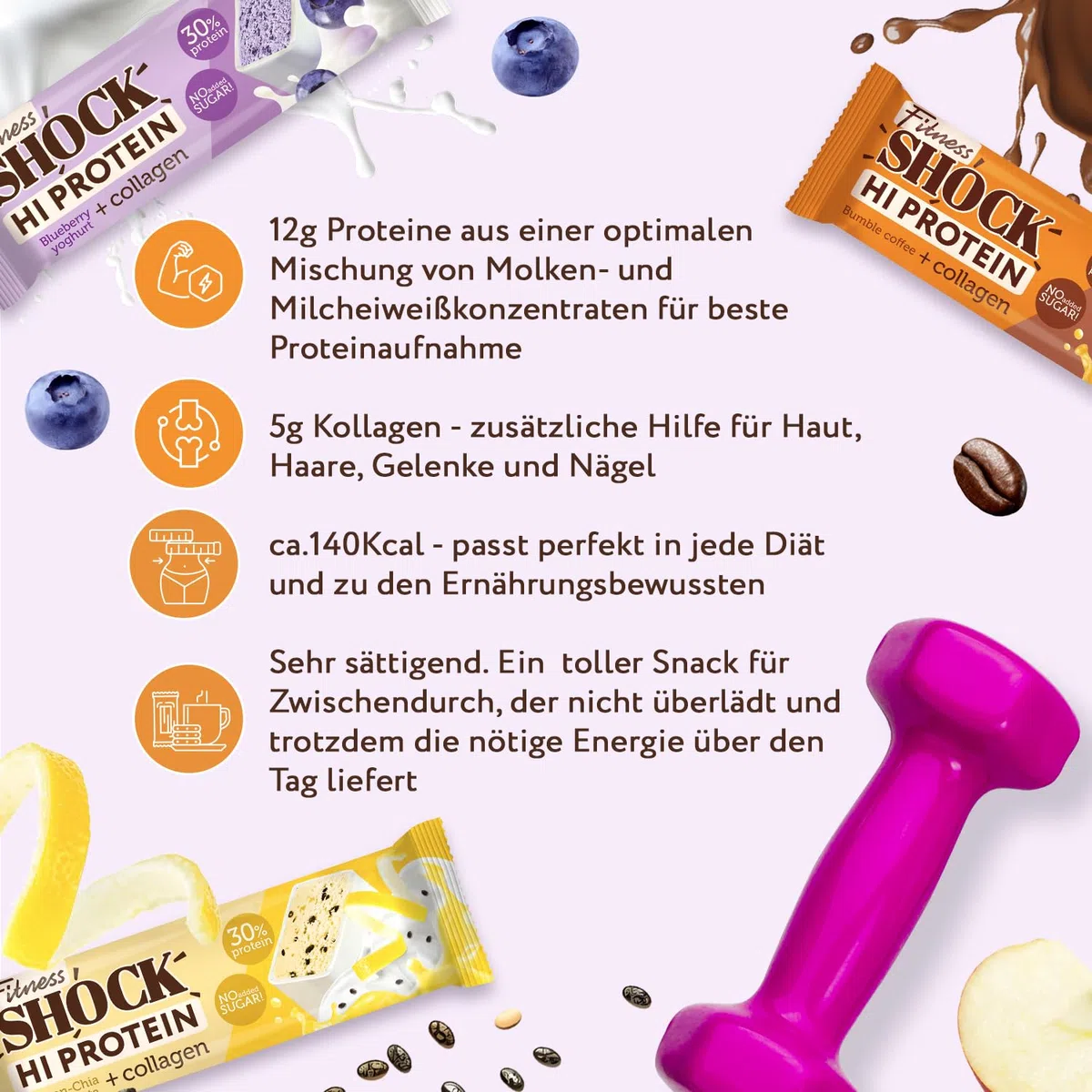 FitnesSHOCK Proteinriegel Set Mix Box mit hohem 30% 12g Proteingehalt Eiweißriegel ohne Zuckerzusatz mit 5g Kollagen low carb ballaststoffreich kalorienarm 12Stk 40g
