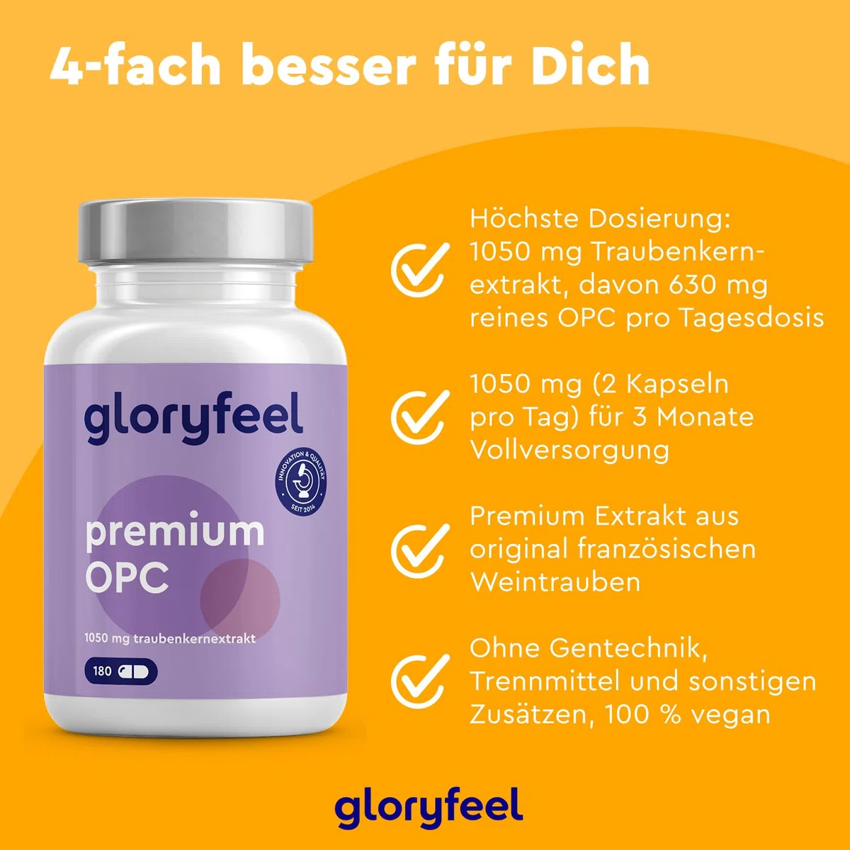 Premium OPC Traubenkernextrakt - 1050mg Extrakt pro Tag - Höchster OPC Gehalt nach HPLC - Aus Original französischen Weintrauben - Vegan, laborgeprüft, ohne Zusätze in Deutschland hergestellt