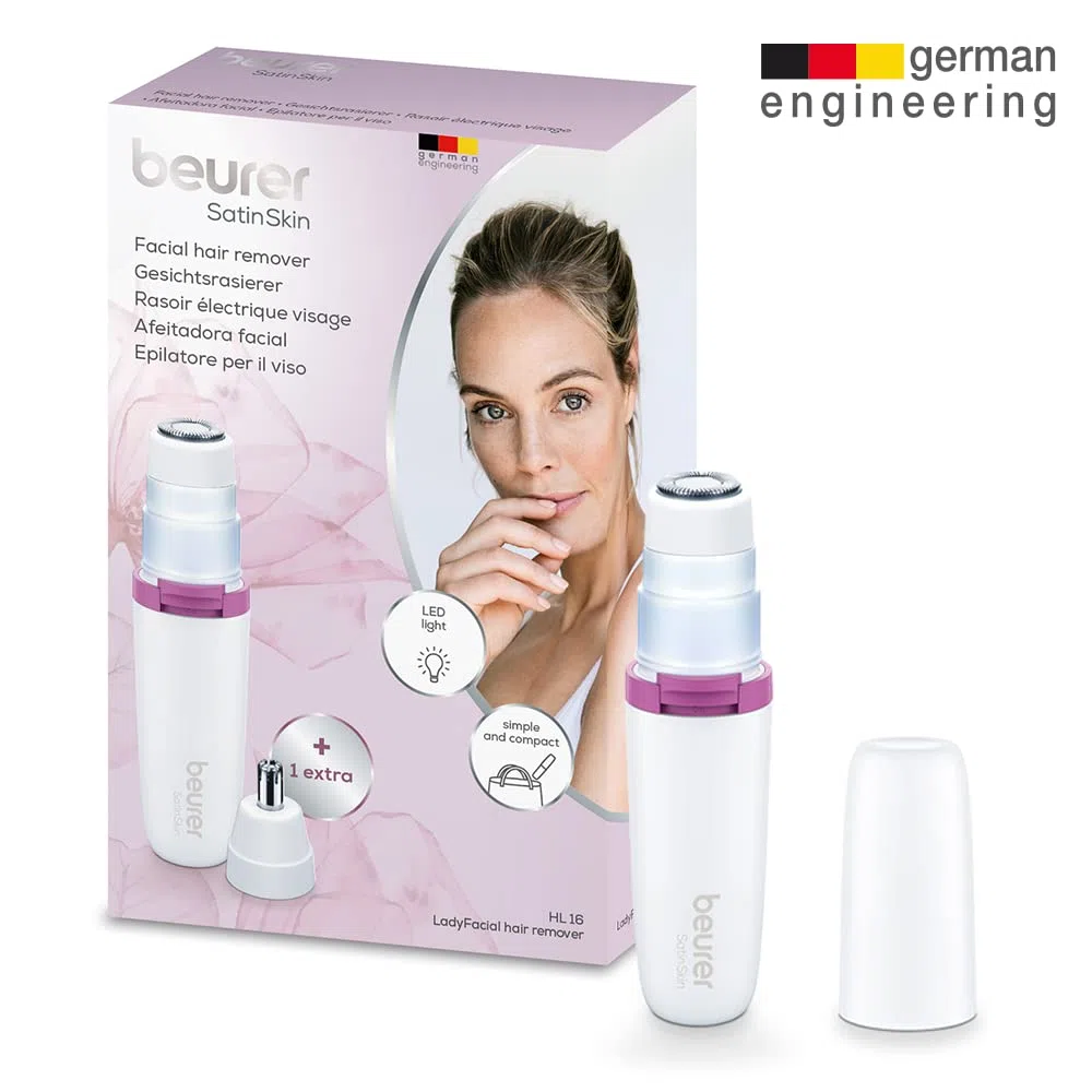 Beurer HL 16 Gesichtsrasierer, elektrischer Haarentferner für Damen, zum Entfernen von Gesichts-, Nasen- und Ohrhaaren & zum Formen und Trimmen der Augenbrauen, schnell & einfach für unterwegs