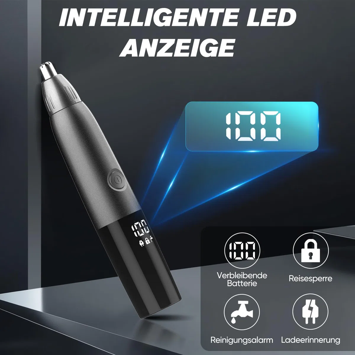 Oukzon Nasenhaartrimmer Herren, 4 in 1 Nasenhaarschneider mit LED Anzeige, USB Wiederaufladbar Ohrhaartrimmer Augenbrauen Esichtshaartrimmer für Männer und Frauen, IPX7 Wasserdicht