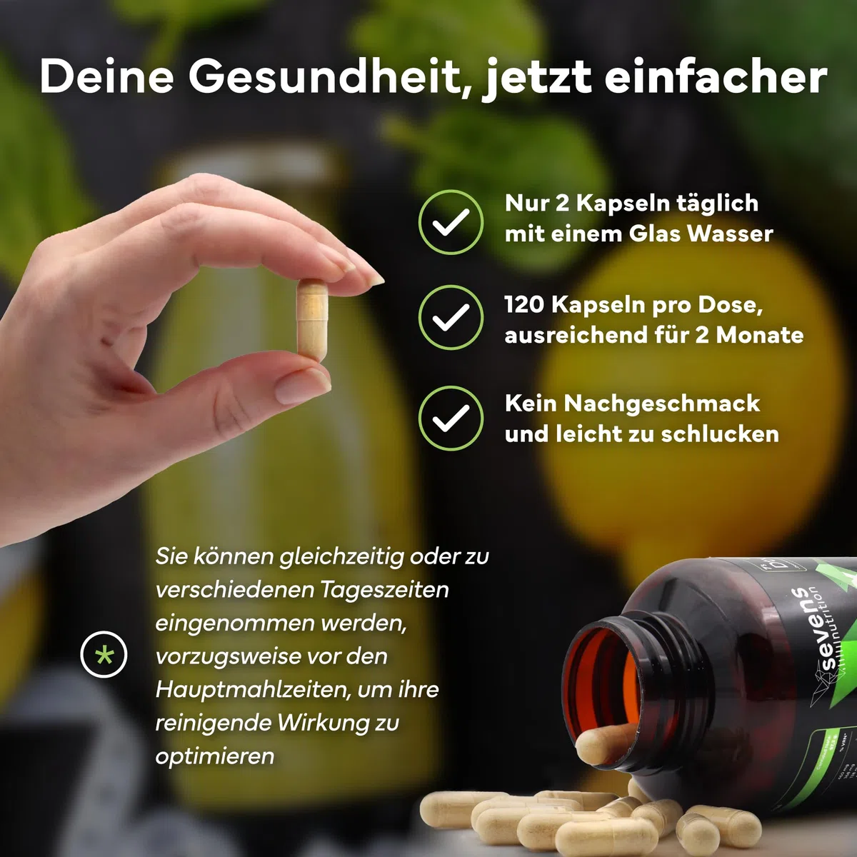 Mariendistel, Artischocke & Löwenzahn Komplex mit Cholin – 120 Hochdosiert Kapseln – Nahrungsergänzungsmittel ohne Gentechnik, Glutenfrei & Laktosefrei – Hergestellt in der EU – Sevens