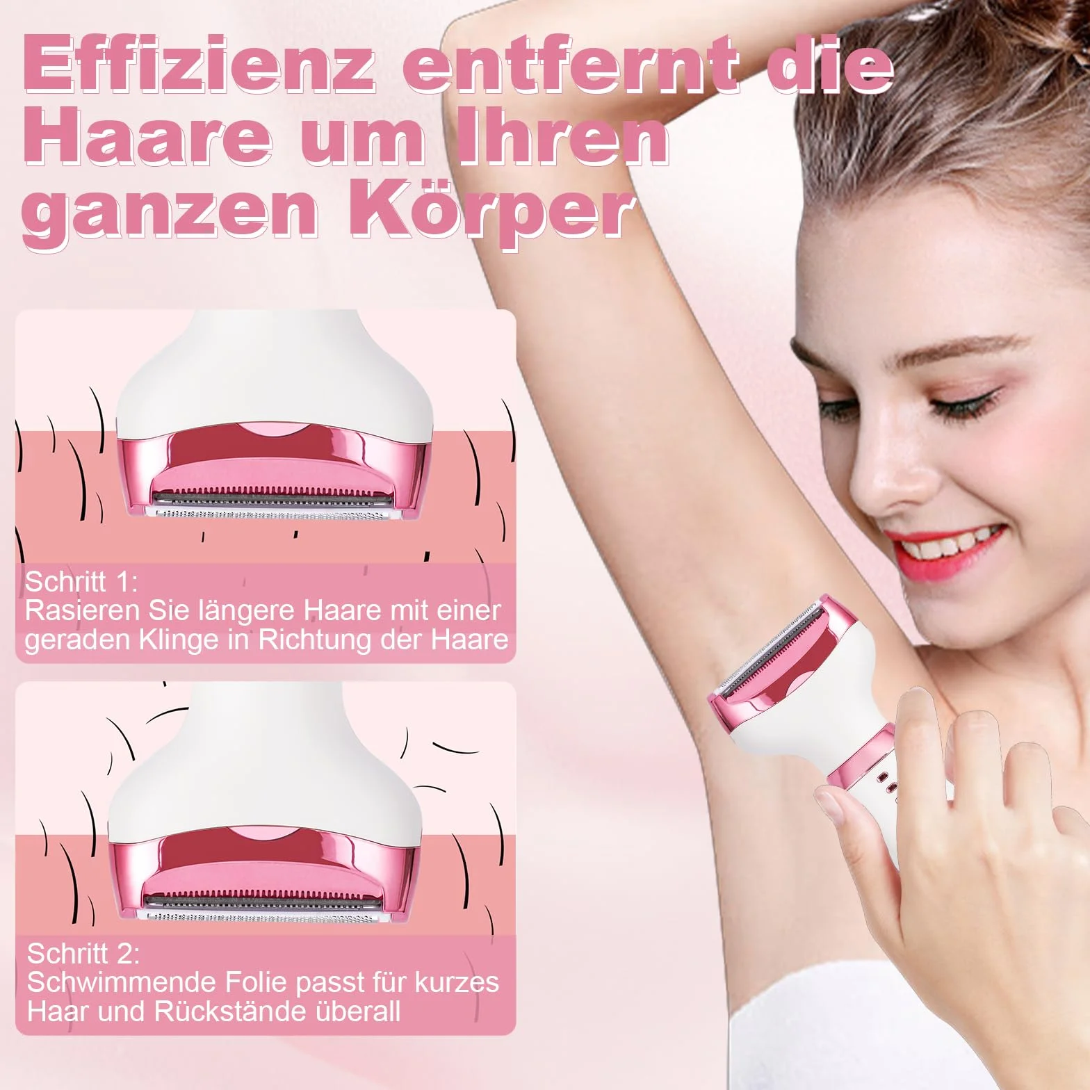 Elektrischer Rasierer für Frauen, 5-in-1 Damenrasierer Elektrisch für Körpe, Schmerzloser Nass-Trocken-Rasierer für Bikini, Achseln, Beine, Augenbrauen und Nase, USB-Aufladung