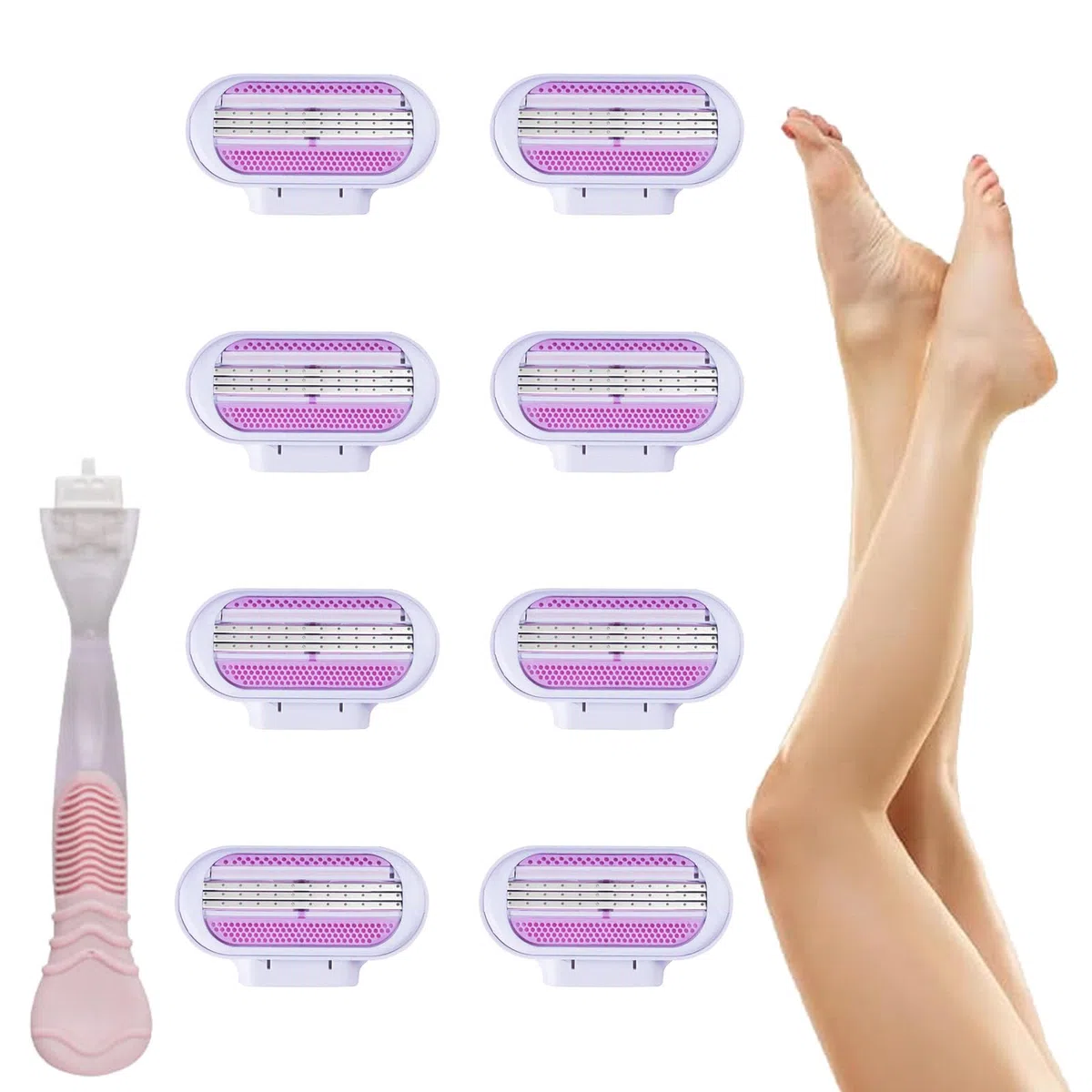 8 Stück Rasierklingen Damen Venus mit 1 Messerhalter, Ersatzklingen für Venus Rasierer, 3-fach Klingensystem für Empfindliche Haut, Lang anhaltende Schärfe, Sanfte Rasur für Perfekte Rasur