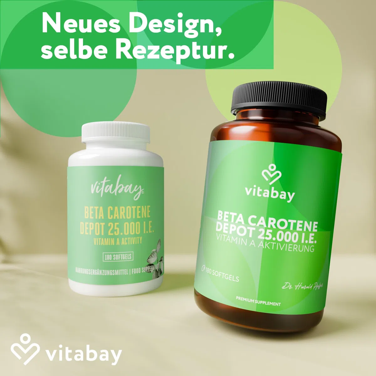 Vitabay Beta Carotin Bräunungskapseln Hochdosiert 25.000 I.E. Depot – 180 Softgels – Natürlich aus Dunaliella salina Alge – Provitamin A – Vegan, Laborgeprüft – Vorrat für 18 Monate