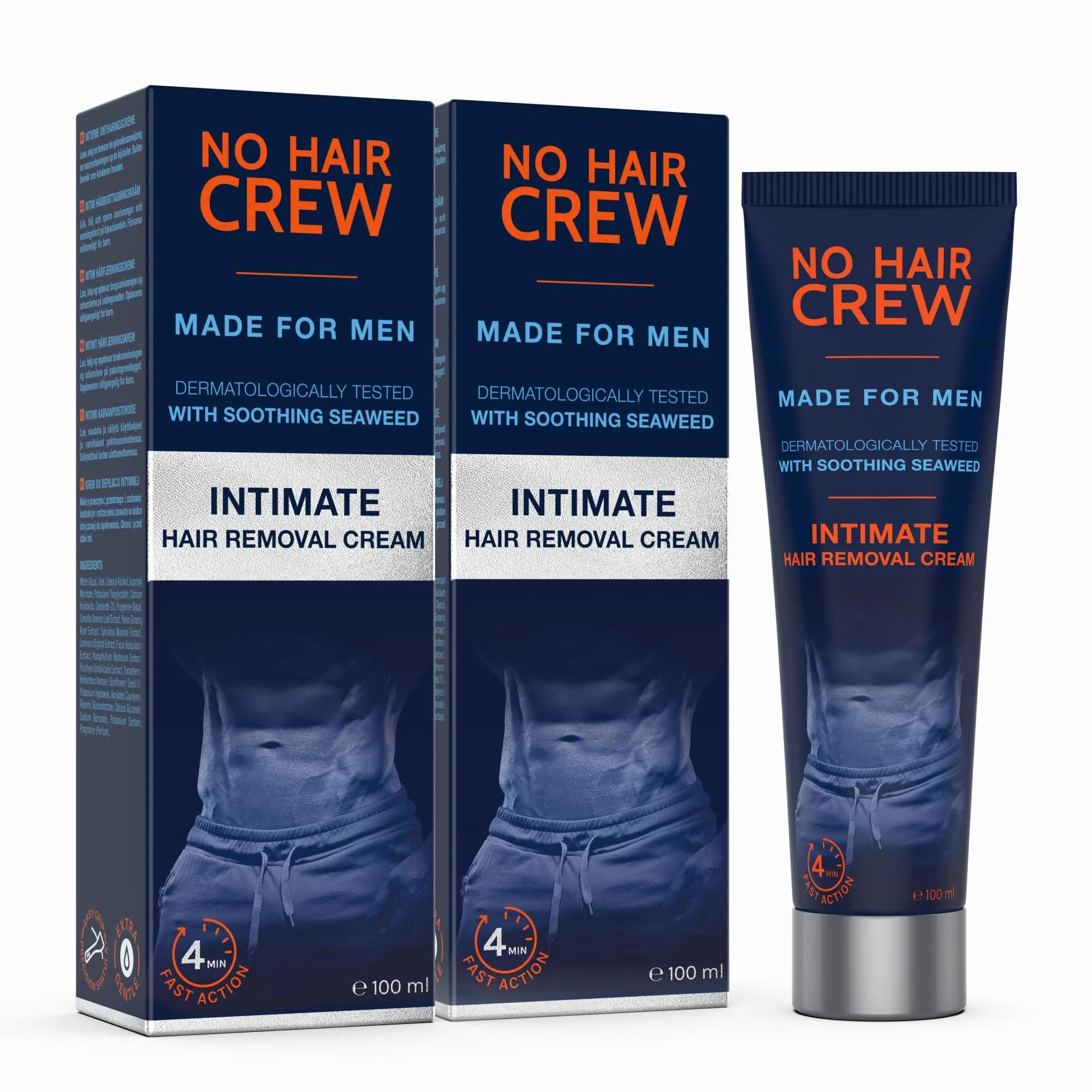 NO HAIR CREW Intim-Enthaarungscreme für Männer 2 x 100 ml – Das Original | Für Leiste, Hoden und Po. Entfernt Haare in nur 4–8 Minuten. Glatte Haut ohne Schnittgefahr und Rasierpickel.