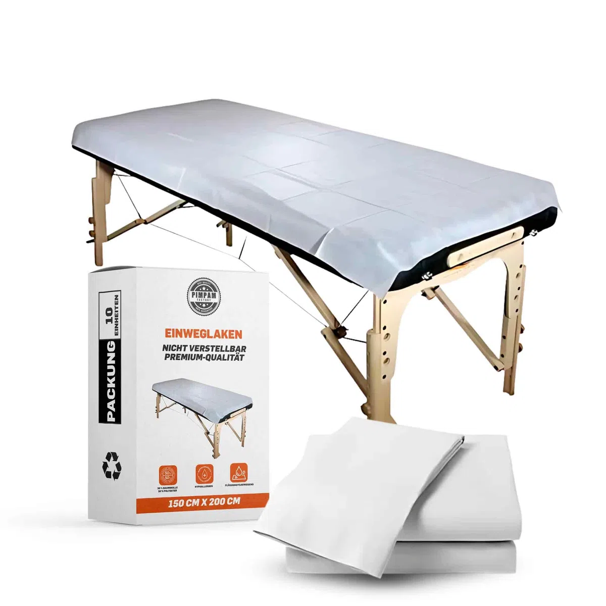 PimPam Factory - Einweg Bettlaken Nicht einstellbar - 150x200 Cm (Packung 10) - Hergestellt aus SMS-Material - Massageliegen bezüge Flüssigkeitsabweisend - Hypoallergen