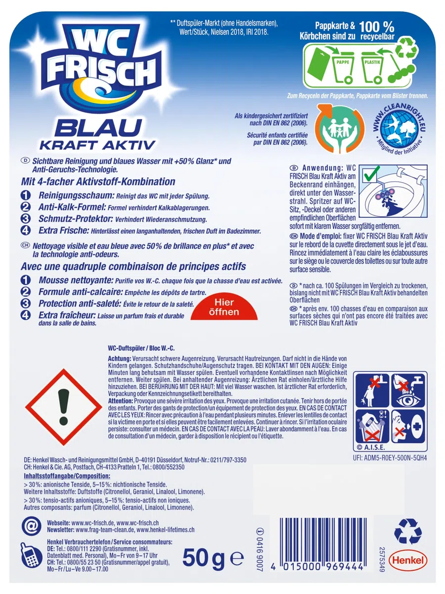 WC Frisch Kraft Aktiv Blauspüler Blüten-Frische (10er Pack), WC-Reiniger mit innovativer Geruchs-Stopp-Formel, Duftsteine für extra Frische und eine sichtbare Reinigung