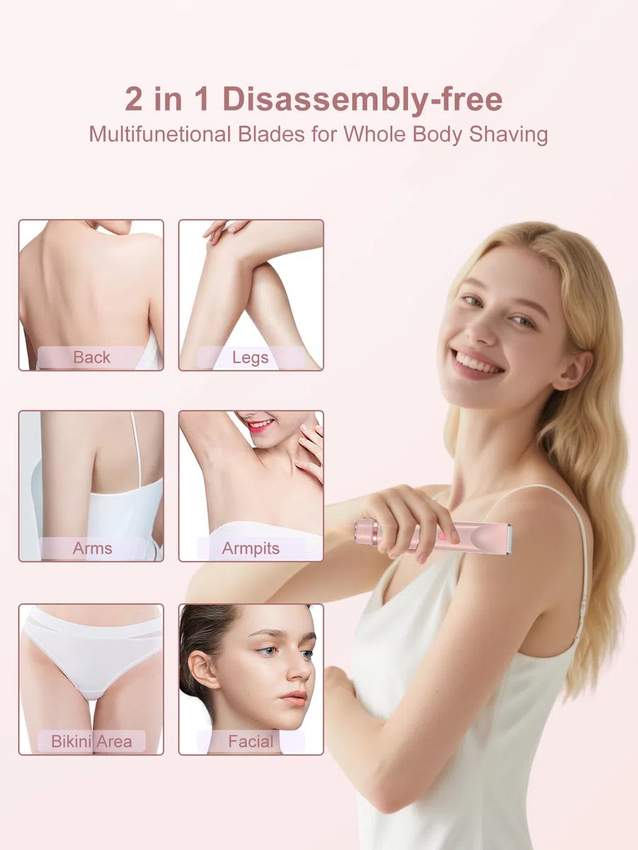 2 in 1 Bikini Trimmer für Frauen Dual Head Shaver Elektrorasierer Lady Schamhaar IPX7 Wasserdicht Bikini Achselarm Bein Gesicht Körper Rosa