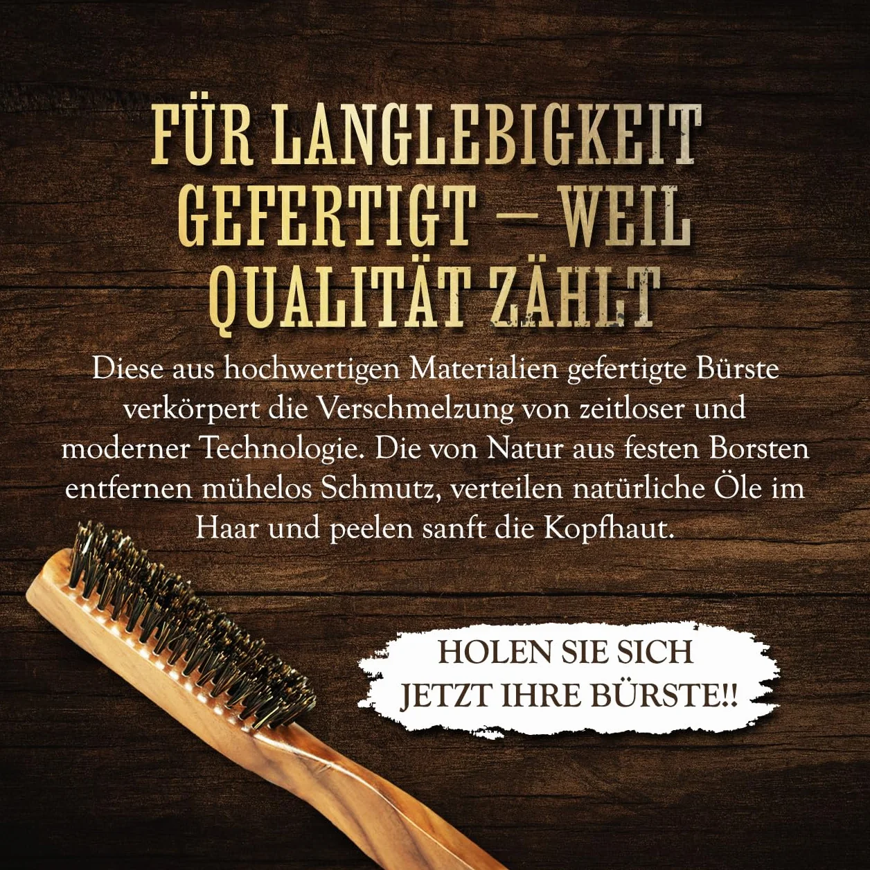 THE VINTAGE GROOMING CO. Bart- und Schnurrbartbürste aus Holz - Wildschweinborsten - Braun - Für Männer mit Bart - Ergonomischer Griff - Pflegt Haar und reinigt Kopfhaut