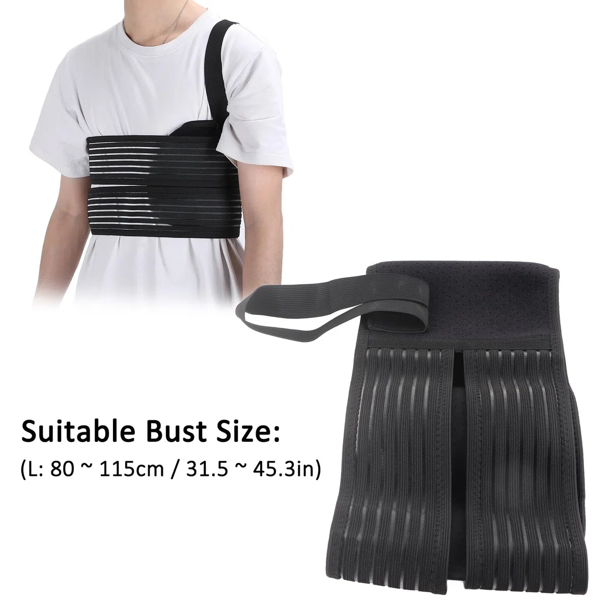 Watris Veiyi Gebrochene Rippenbandage, Elastischer Rippengürtel, Atmungsaktiver Ripp-Brustbandage, Verstellbare Brustwickelgürtel, 80-115cm/31.5-45.3in