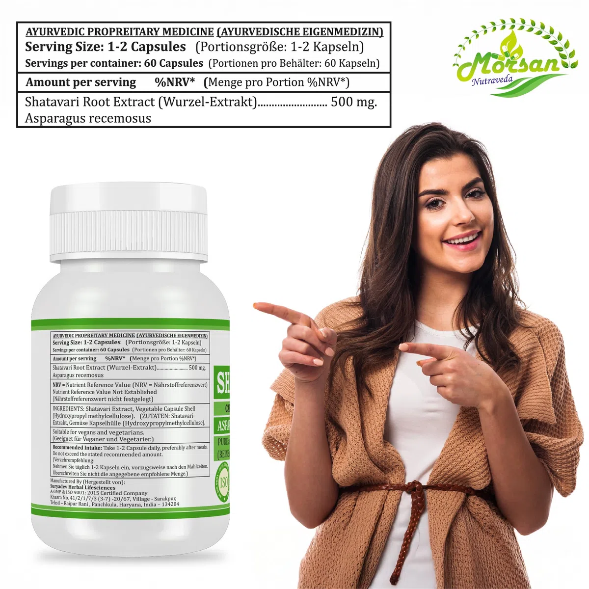 Shatavari (Asparagus Racemosus) Capsules | 500 mg. - 10:1 Potent Extract | Ayurvedic Herbal Supplement | 60 Vegan Capsules for Men & Women (Pack of 2 Bottles)
