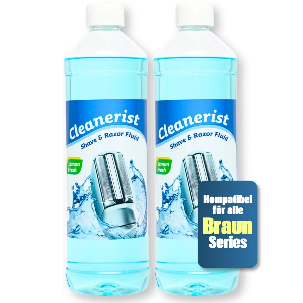 Cleanerist | 2x 1L Scherkopfreiniger Nachfüllflüssigkeit für Braun Clean & Renew (Series 3/5/7/8/9) – Ersatz zum Nachfüllen von 20 CCR Reinigungskartuschen – Rasierer Reinigungsflüssigkeit Lemon Fresh