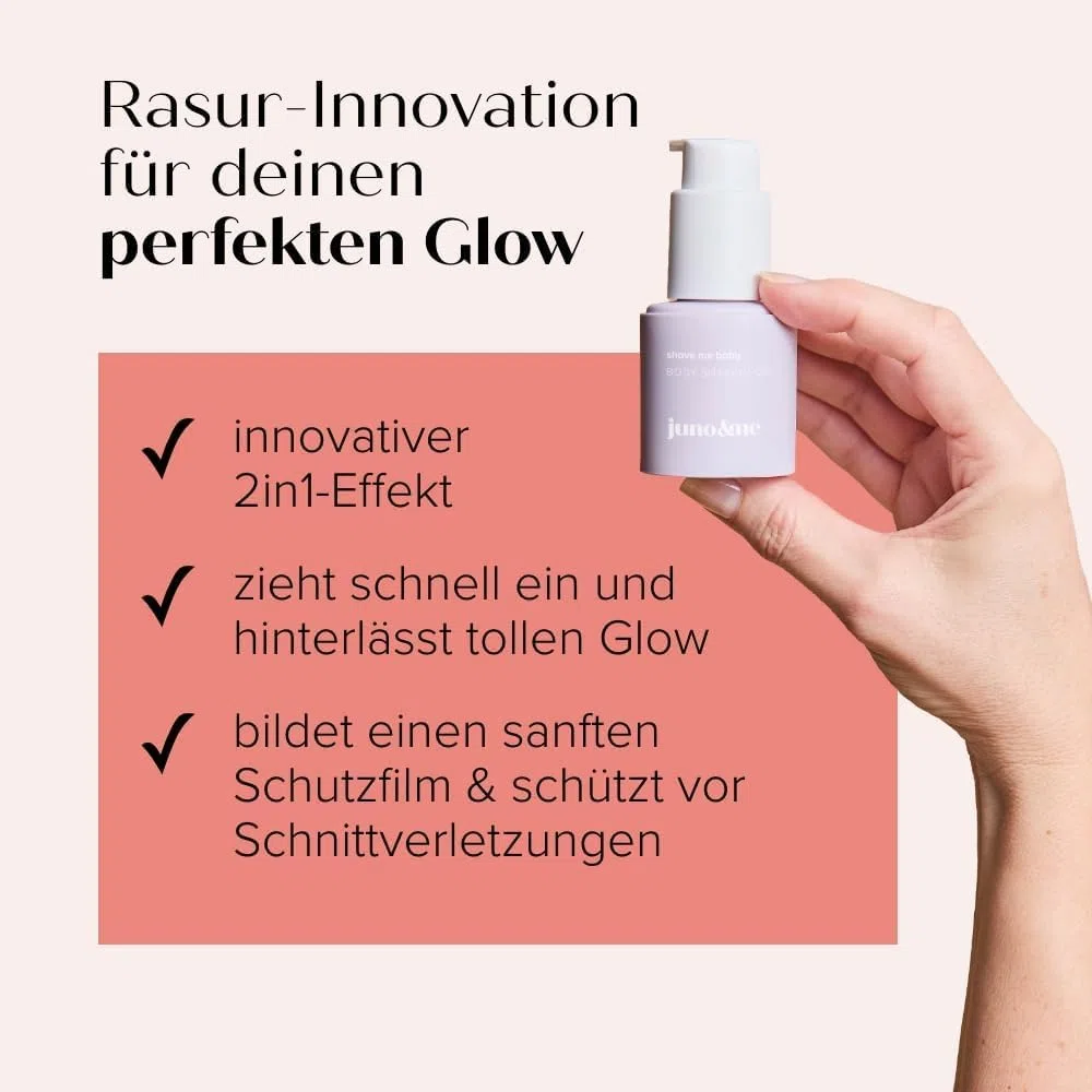 juno & me – Body Shaving Oil: Rasieröl für gründliche & glatte Rasur - 2in1-Effekt durch Pflege während Rasur - hilft bei Rasierpickeln & Rasurbrand - Mandelöl & Aloe Vera - vegane Körperpflege - 60ml
