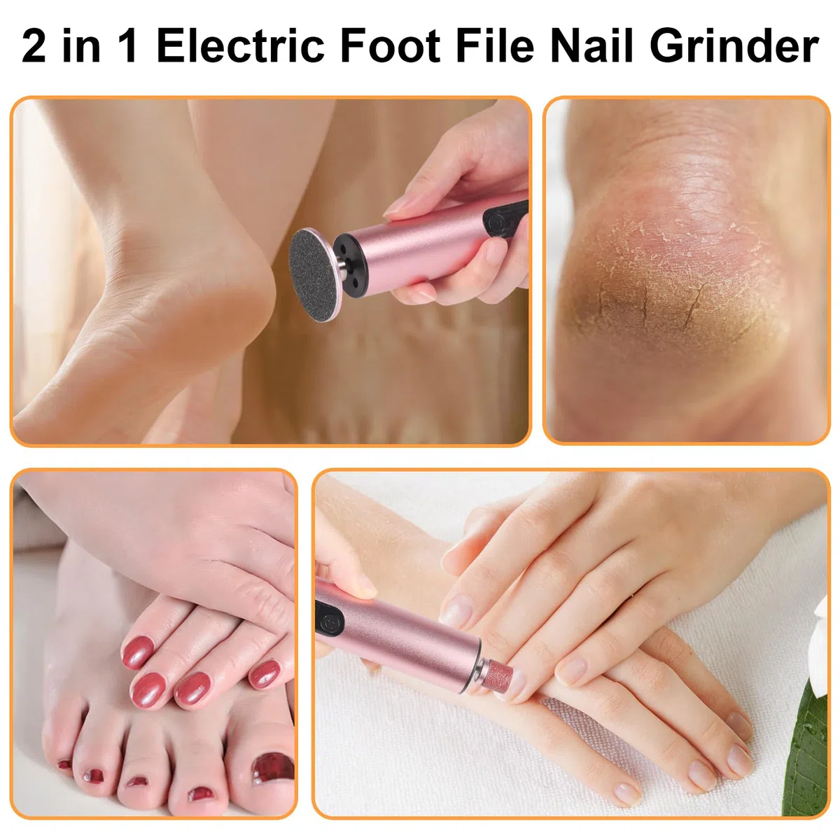 Jianyana 2 in 1 Elektrischer Hornhautentferner/Nagelfeile, 9 Einstellbare Geschwindigkeit Hornhautentferner Elektrisch, Pediküre-Set für Fußpflege, für Tote, Harte, Rissige Haut ECO-Friendly(Rosegold)