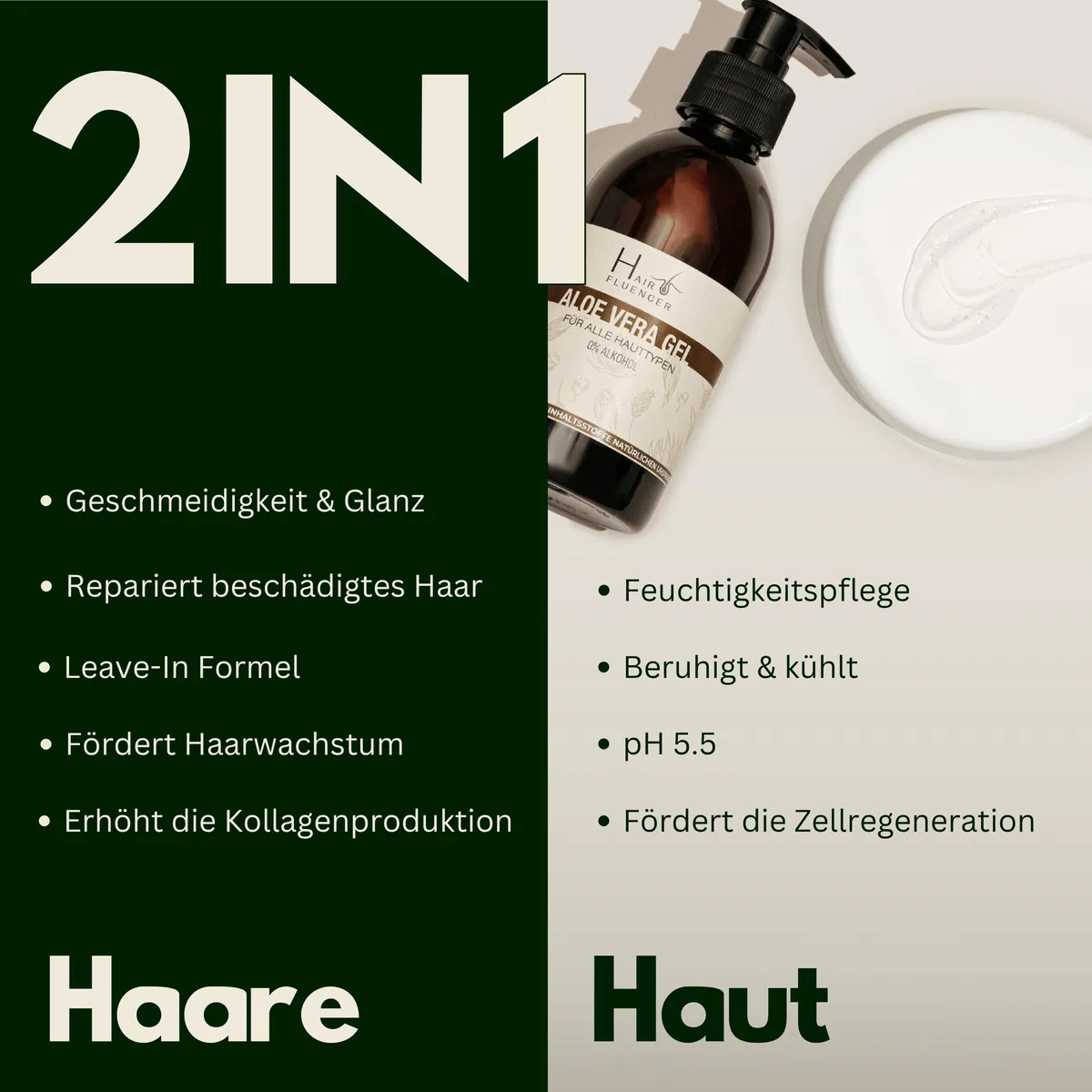 Hairfluencer - Bio Aloe Vera Gel aus Blattsaft - 250ml natürliches Aloe Vera Gel ohne Parabene & Alkohol - Aloe Vera zur Pflege von Haut und Haaren - feuchtigkeitsspendendes Gel
