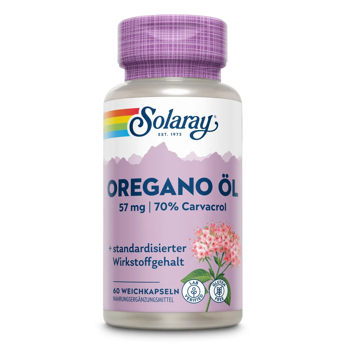 Solaray Oregano Öl 57mg | 70% Carvacrol - 40mg | 60 Kapseln | laborgeprüft | Nahrungsergänzungsmittel mit Oreganoöl | hoher Carvacrol Anteil | aus Wildwuchs-Ernte | Antikes Kraut aus der Volksmedizin