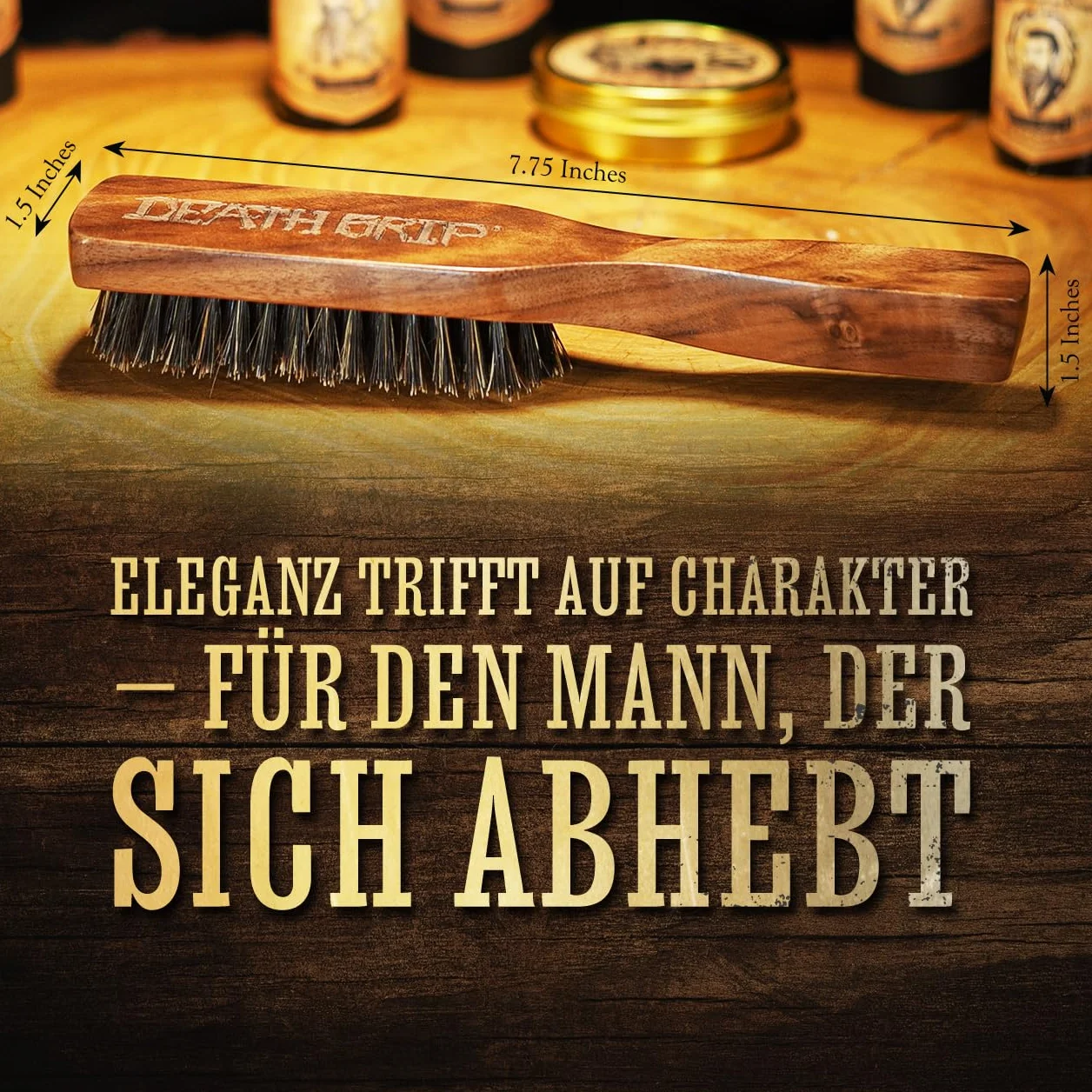 THE VINTAGE GROOMING CO. Bart- und Schnurrbartbürste aus Holz - Wildschweinborsten - Braun - Für Männer mit Bart - Ergonomischer Griff - Pflegt Haar und reinigt Kopfhaut