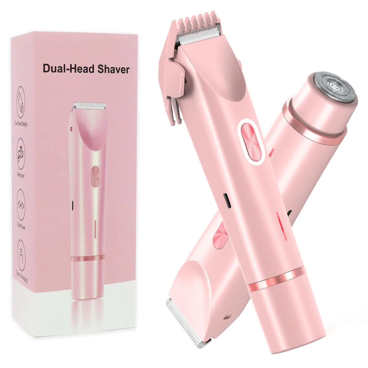 2 in 1 Bikini Trimmer für Frauen Dual Head Shaver Elektrorasierer Lady Schamhaar IPX7 Wasserdicht Bikini Achselarm Bein Gesicht Körper Rosa