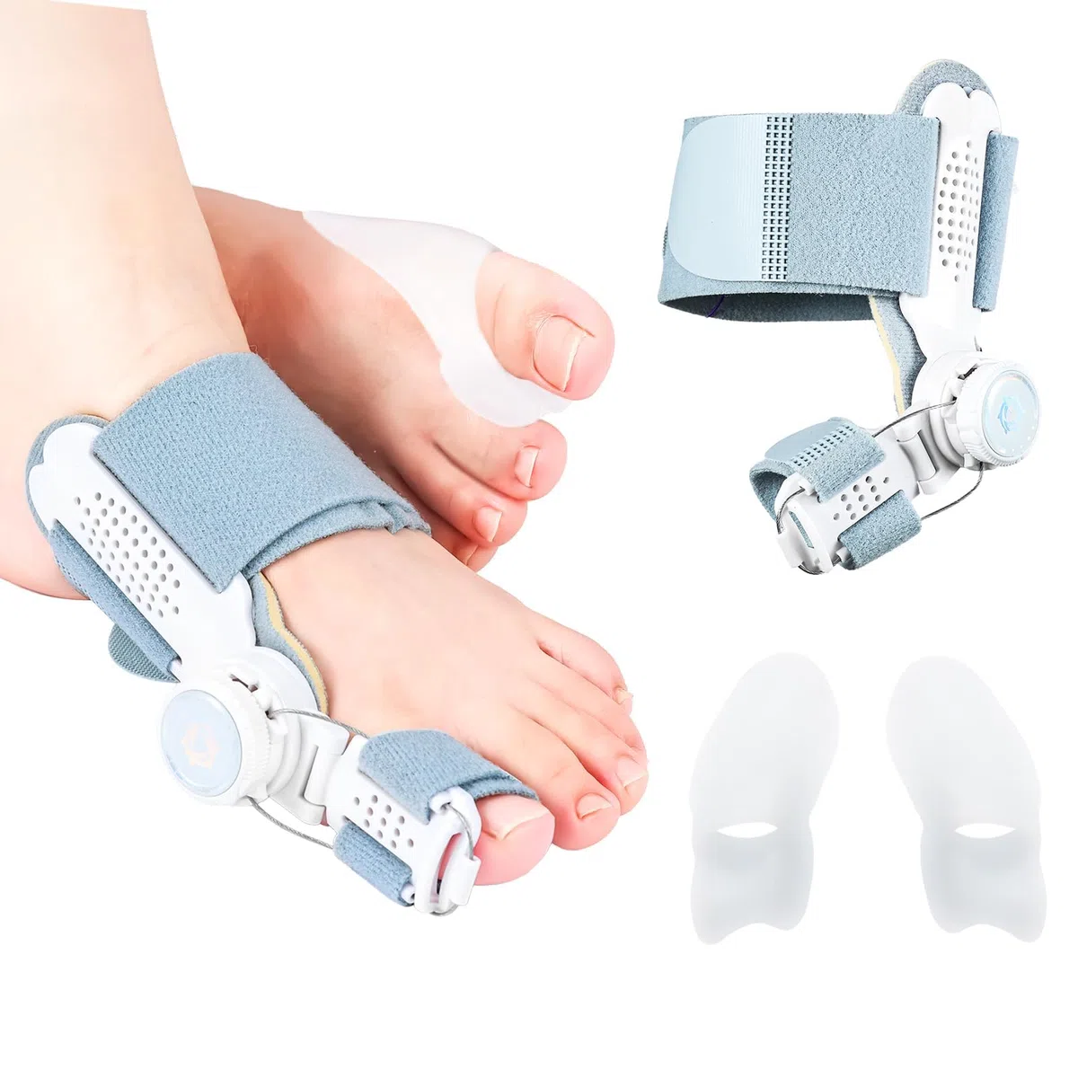 Hallux Valgus Korrektur Set, Upgrade Version mit Verstellbarer Hallux Valgus Schiene und Silikon Zehenspreizer für Daumen, Reduziert Hallux Valgus Belastung