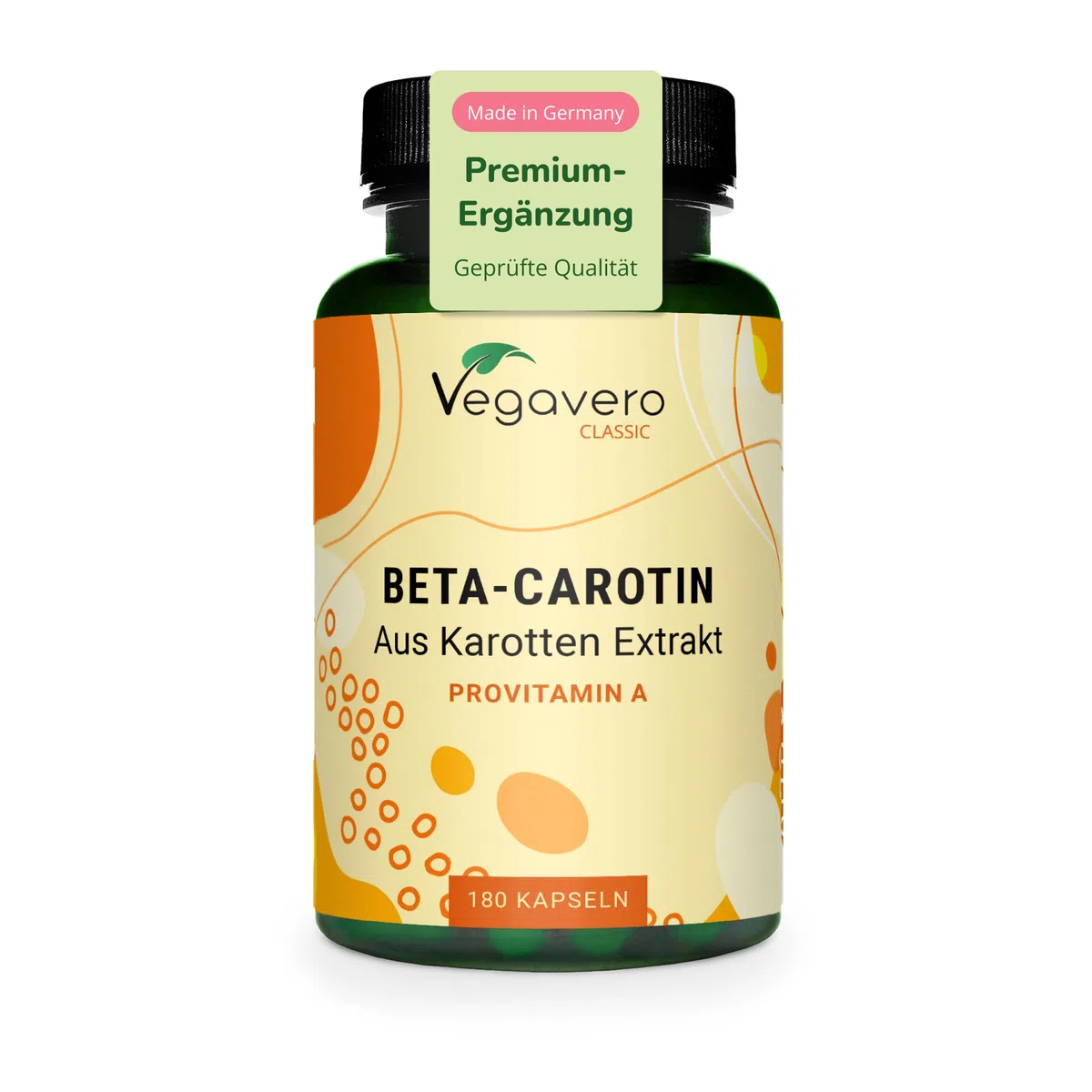 Vegavero Beta Carotin Kapseln hochdosiert 180 Stück - 7 mg natürliches Beta Carotin aus 100% natürlichem Karottenextrakt - Bräunungskapseln zum Einnehmen - Vegan & ohne Zusatzstoffe