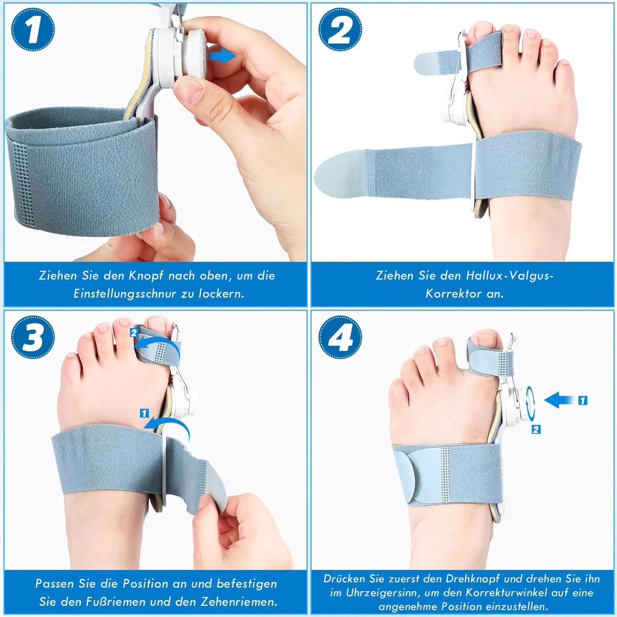 Hallux Valgus Korrektur Set, Upgrade Version mit Verstellbarer Hallux Valgus Schiene und Silikon Zehenspreizer für Daumen, Reduziert Hallux Valgus Belastung