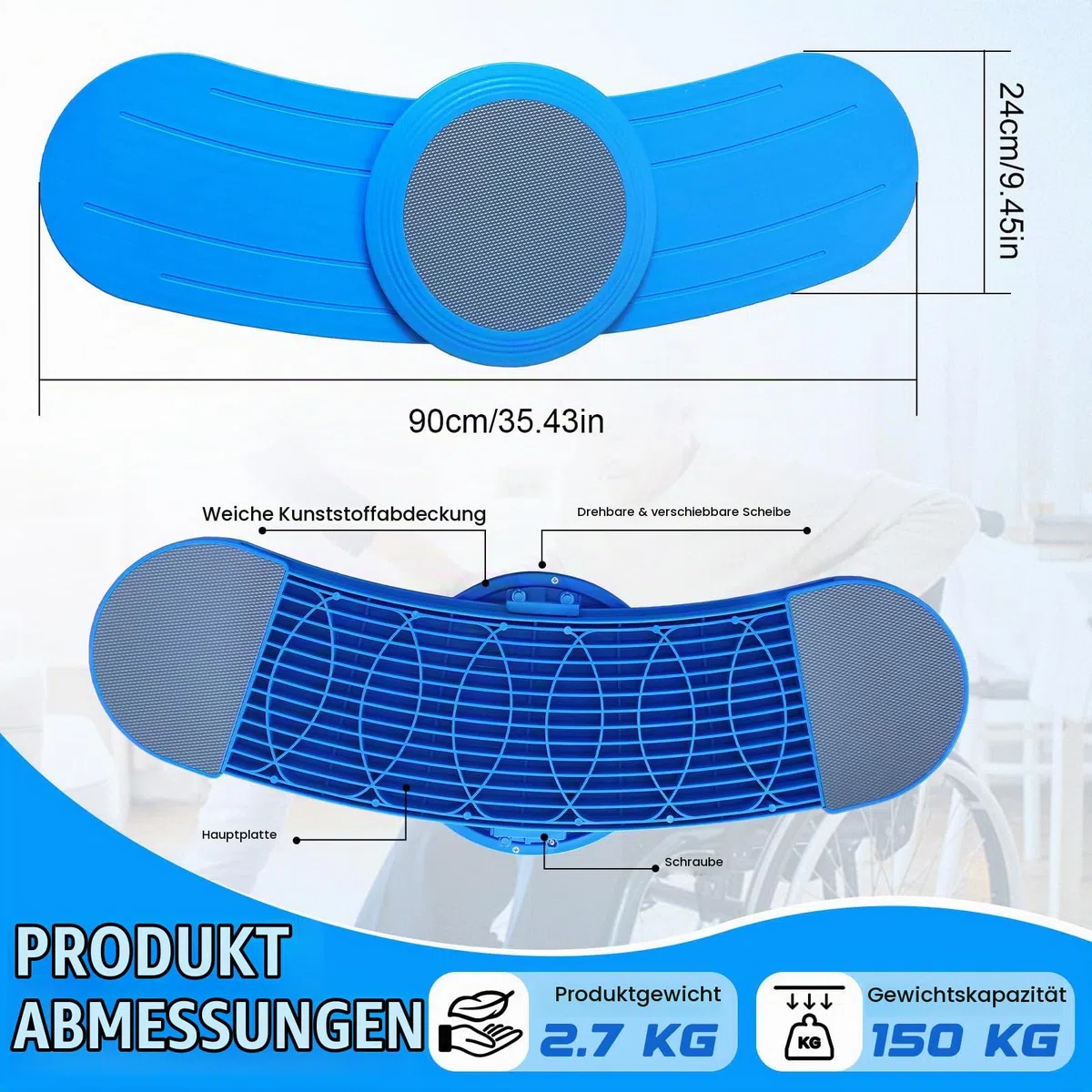 90cm Transferbrett mit 360° verschiebbarer Drehscheibe