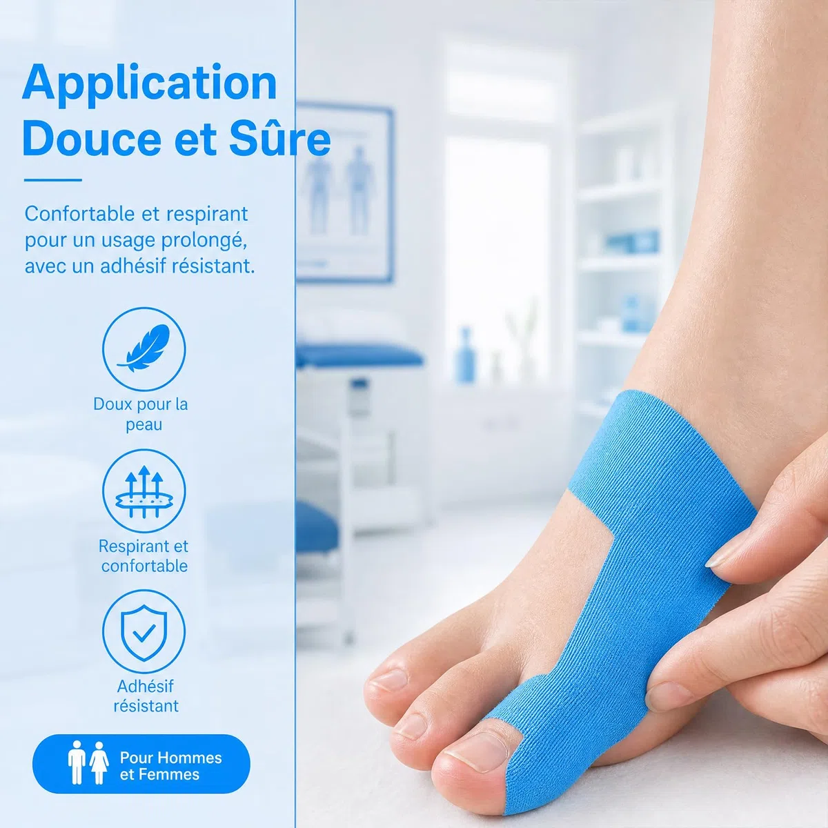 Hallux Valgus Korrektur, 40 Stück, Hallux Valgus Tape, Vorgeschnittenes Kinesiologie-Tape zur Korrektur von Ballenzehen, Hautfreundlich, Geeignet für Zehen und Füße Blau