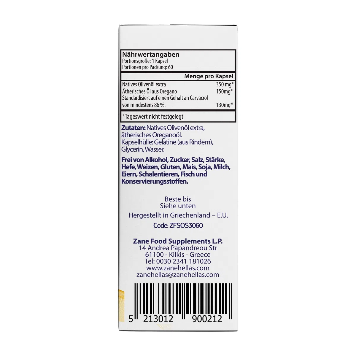 Zane Oreganoöl-Kapseln - 150 mg ätherisches Oreganoöl - 130 mg Carvacrol pro Kapsel - 60 Count