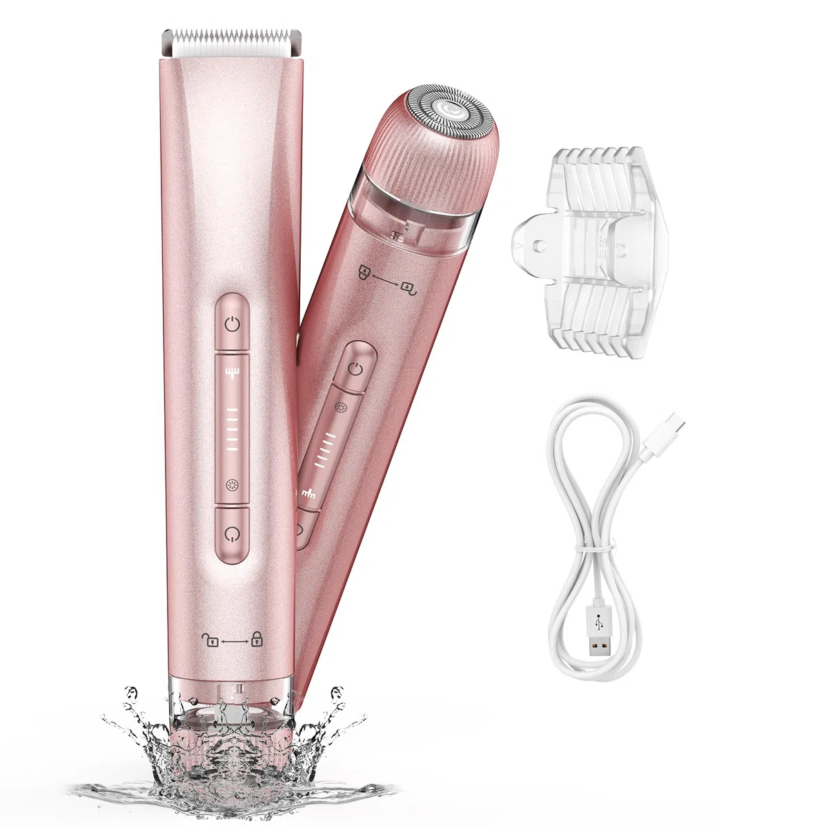 Rasierer Damen, 2-In-1 Intimrasierer für Frauen Damenrasierer Elektrisch Nass-Trockenrasierer Haarentferner für Achseln Bikini Trimmer mit Beine, Arme, IPX7 Wasserdicht USB-Aufladung
