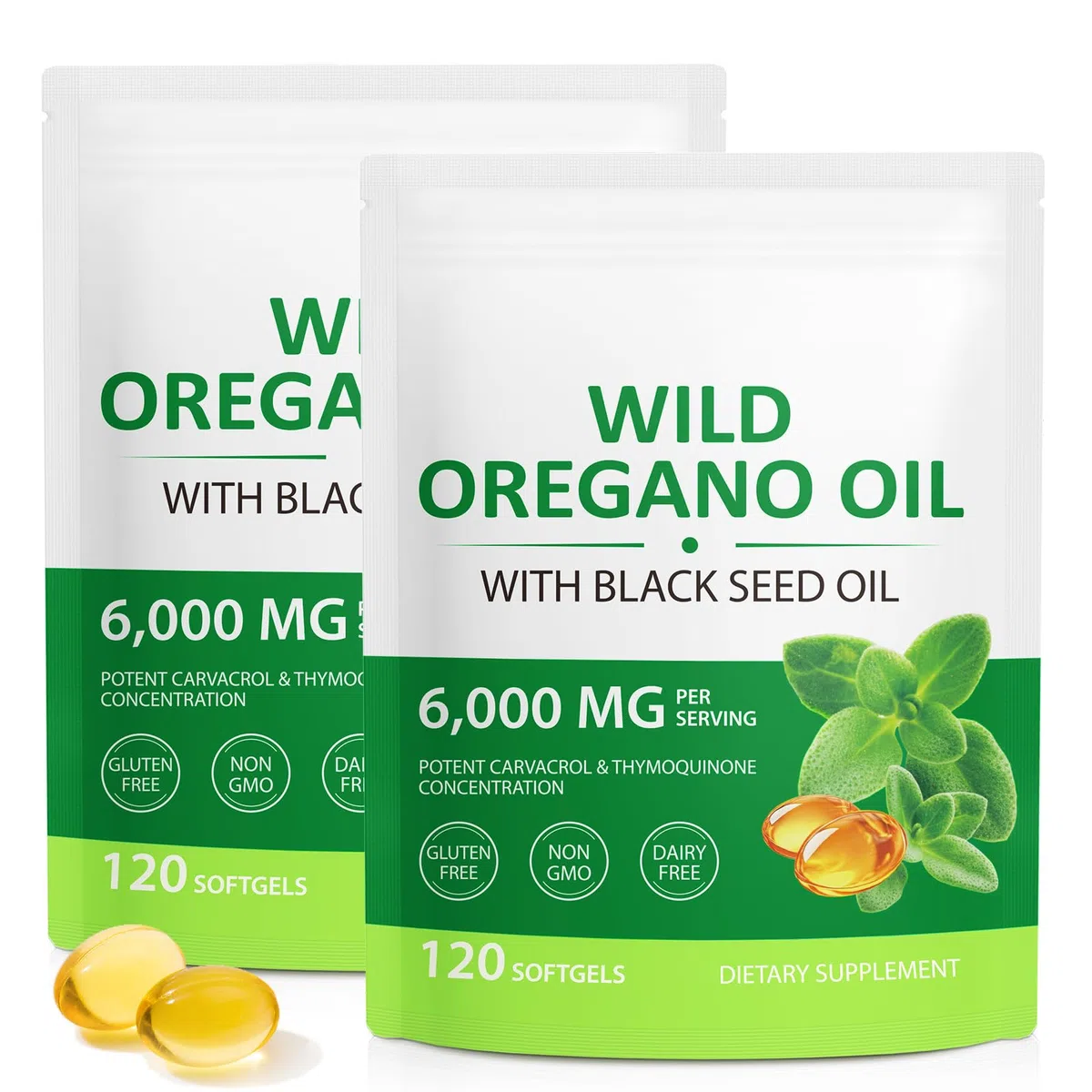 Oregano Öl Kapseln 240 Softgel, Oregano Öl Bio Kapseln Vegan - 2 in 1 6000 mg Oreganoöl mit 200 mg Schwarzkümmelöl, Verdauungsunterstützung, Reine & natürliche