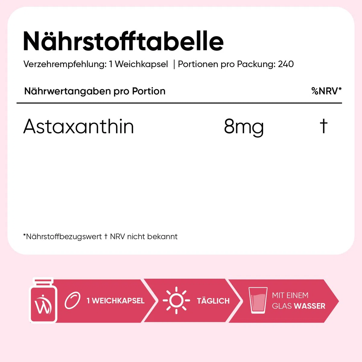 Natürliches Astaxanthin 8mg pro Portion - 240 vegane Weichkapseln - Nur 1 Softgel pro Tag - Aus Haematococcus Pluvialis Algen (Meeresalgen) - Carotinoide - Frei von Magnesiumstearat - WeightWorld