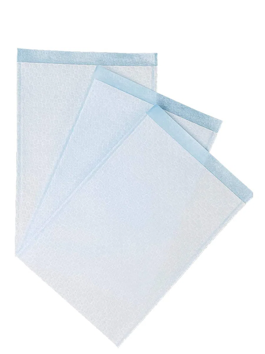 Einmalwaschlappen Airlaid PE Premium | 100 Stück Weiß/Blau | saugfähig & sanft zur Haut | Einwegwaschhandschuh Waschlappen ideal für Hygienebereiche - wie Pflegedienste, Kosmetik uvm. (100 Stück)