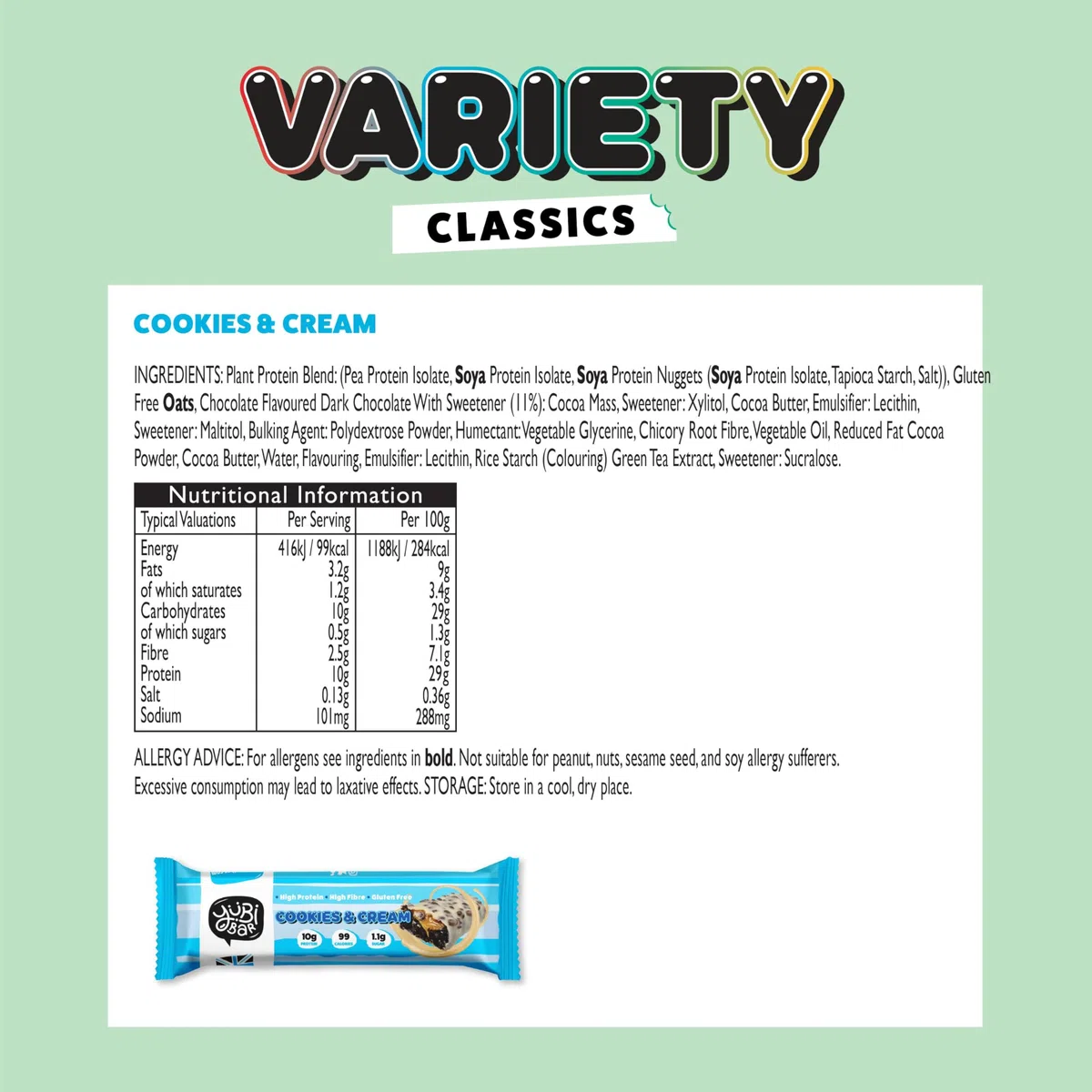 YuBi Variety Classics 12er Pack - Proteinriegel - 99 Kalorien, proteinreich, ballaststoffreich, zuckerarm, gluten- und milchfrei - 420g