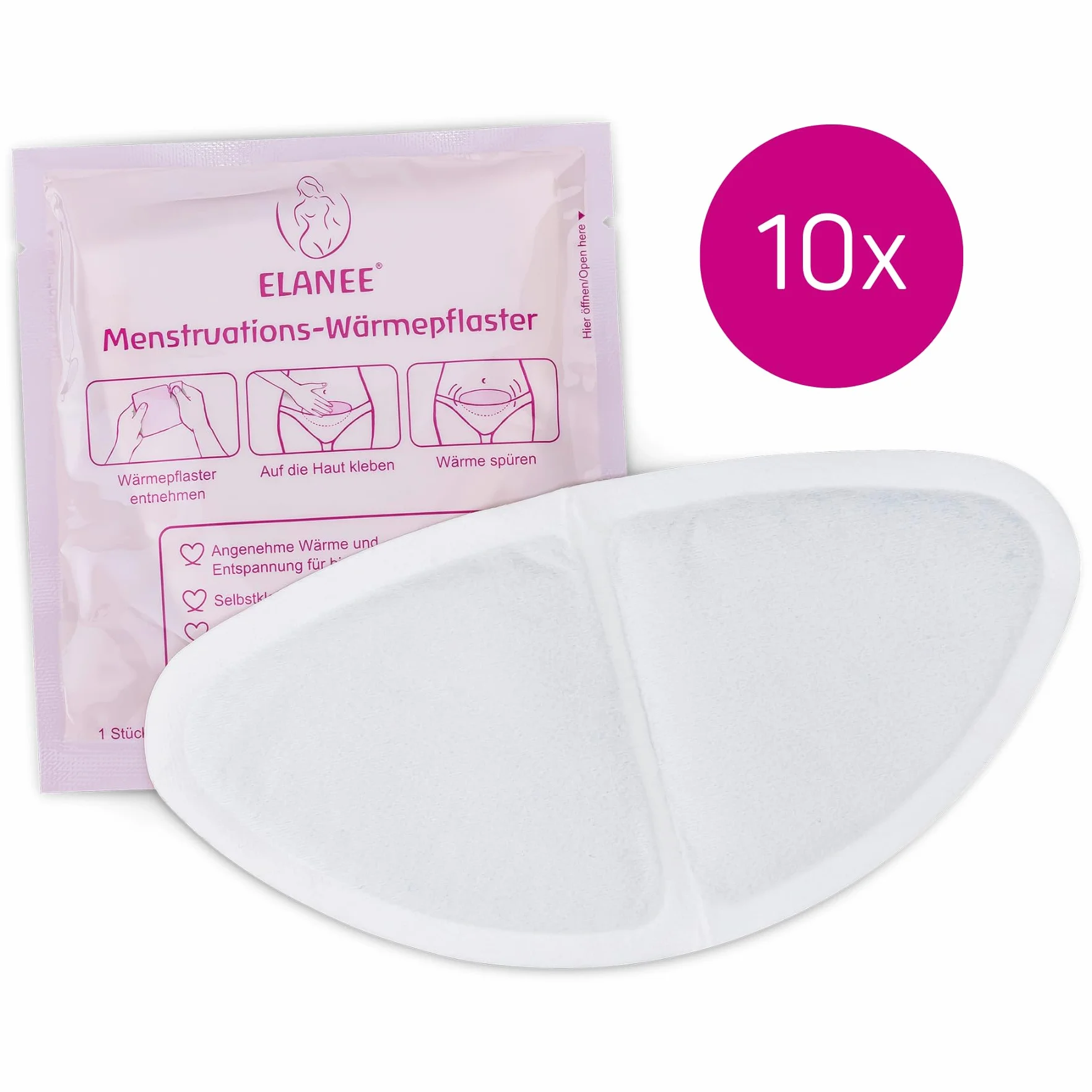 ELANEE Menstruations-Wärmepflaster [10 Stück], 12 Stunden wohltuende Wärme und Entspannung während der Periode, erwärmt sich durch Kontakt mit Sauerstoff, hautfreundlich (734-V1)