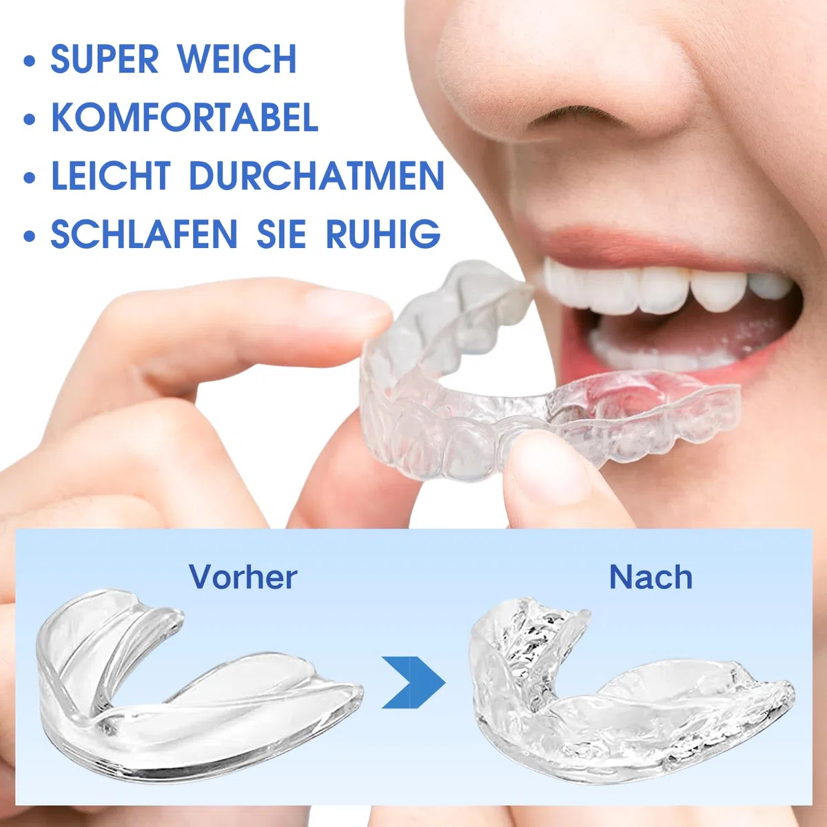Knirscherschiene für Nacht, Zahnschiene Mundschutz Set, Aufbissschiene für Nacht, Benutzt für Reduziert Zahnschiene Knirschen, Effektiv Schnarchstopper Beisschiene Zähne, Verbessert den Schlaf