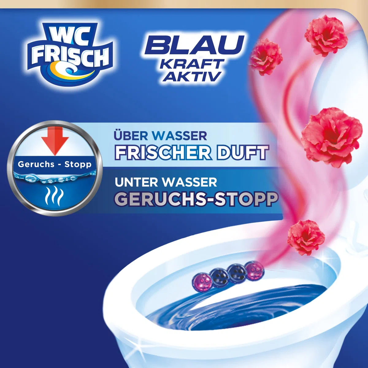 WC Frisch Kraft Aktiv Blauspüler Blüten-Frische (10er Pack), WC-Reiniger mit innovativer Geruchs-Stopp-Formel, Duftsteine für extra Frische und eine sichtbare Reinigung