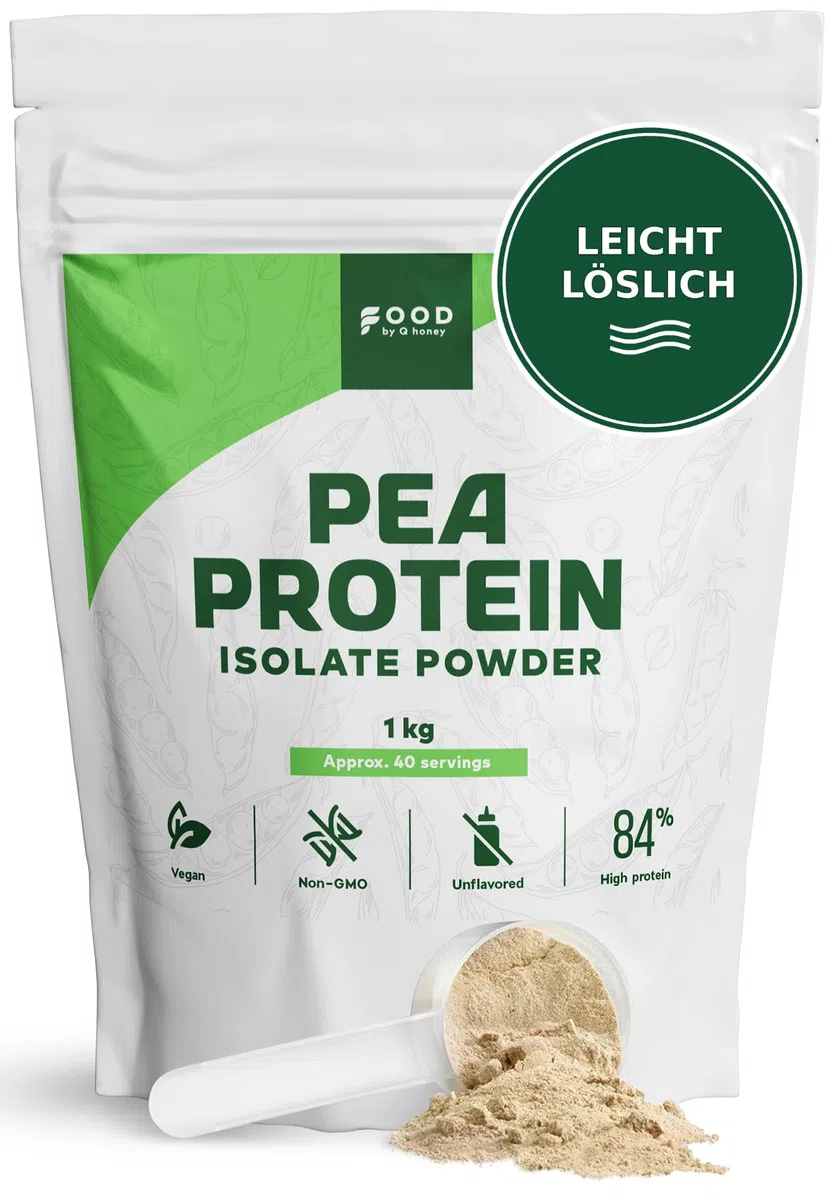Erbsenprotein Isolat Pulver - 1KG, 84% Protein, Geschmacksneutral, Vegan | Laktosefreies, leicht lösliches Erbsenprotein, nicht-GVO - für Shakes, Smoothies, Porridge & zum Backen