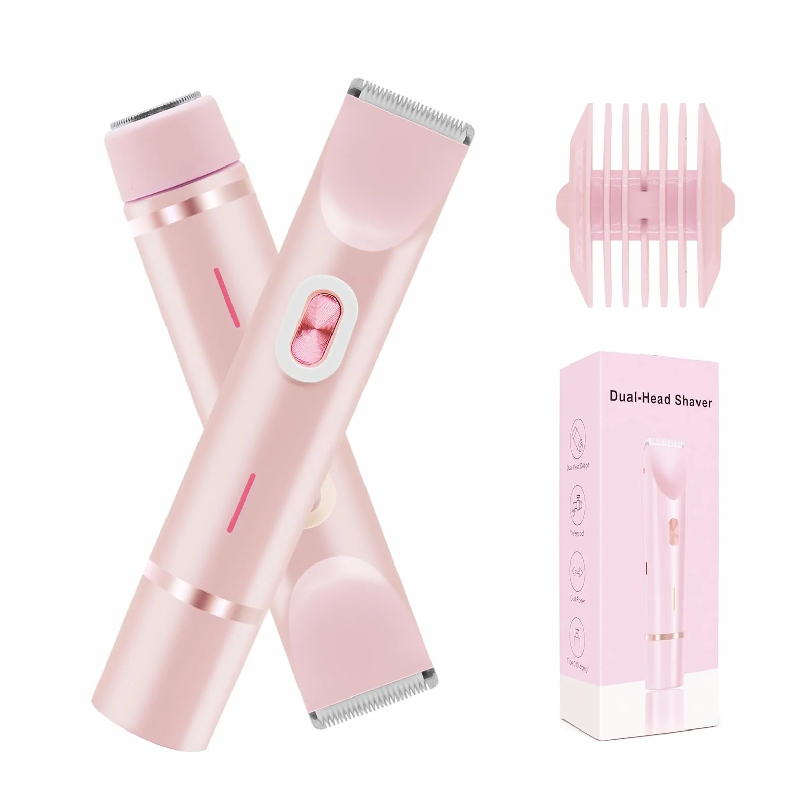 Dual Head Wiederaufladbarer Bikini-Trimmer für Frauen & Männer – Intimrasierer für glatte Haut – Elektrischer Bikinilinien-Haarentferner für sensible Bereiche (Rosa)