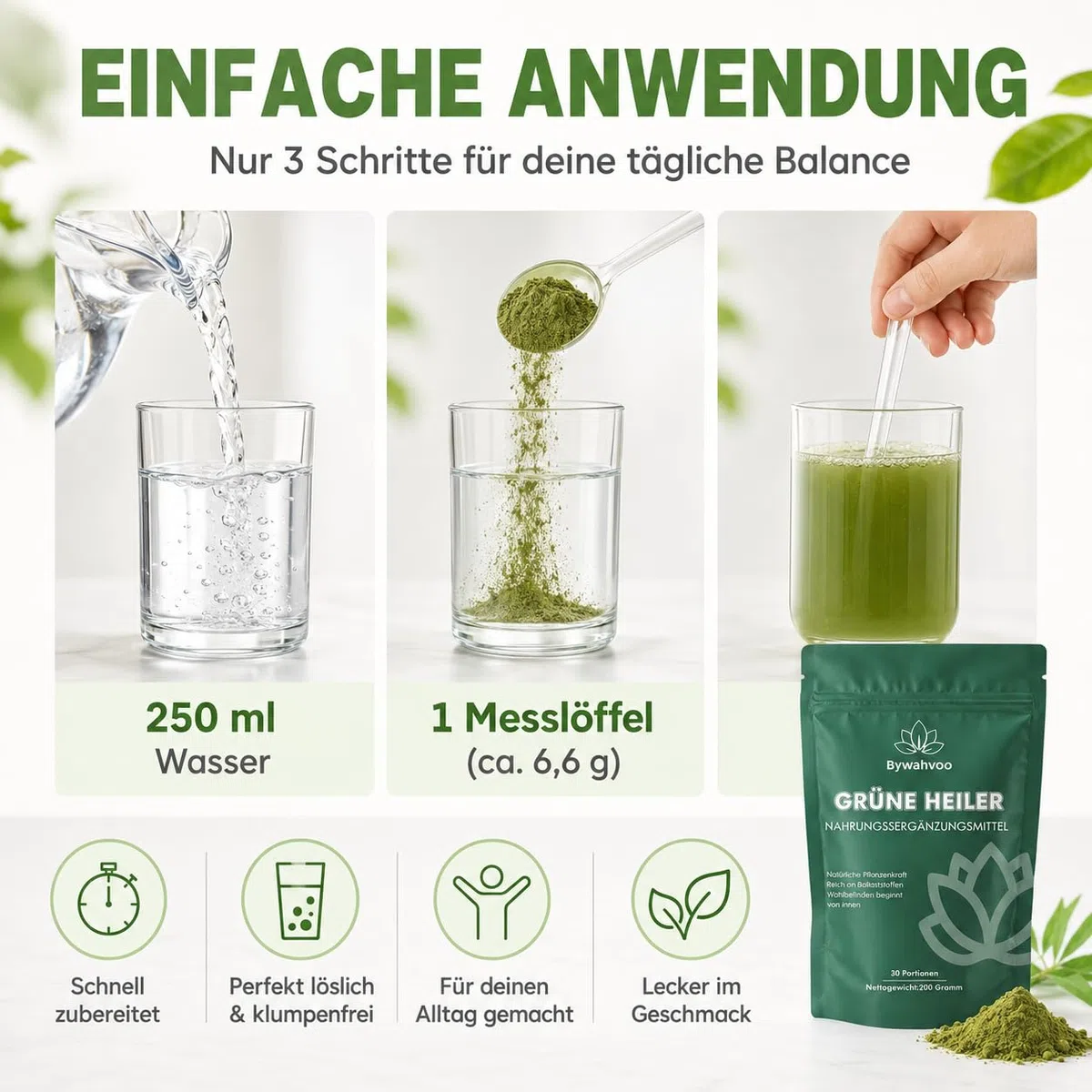 Grüne Entgiftungspulver 200g Superfood Pulver, Gerstengras, Spirulina & Heidelbeeren,Reich an Ballaststoffen & Mikronährstoffen,Vegan – Täglicher Energie Helfer（2er-Pack）