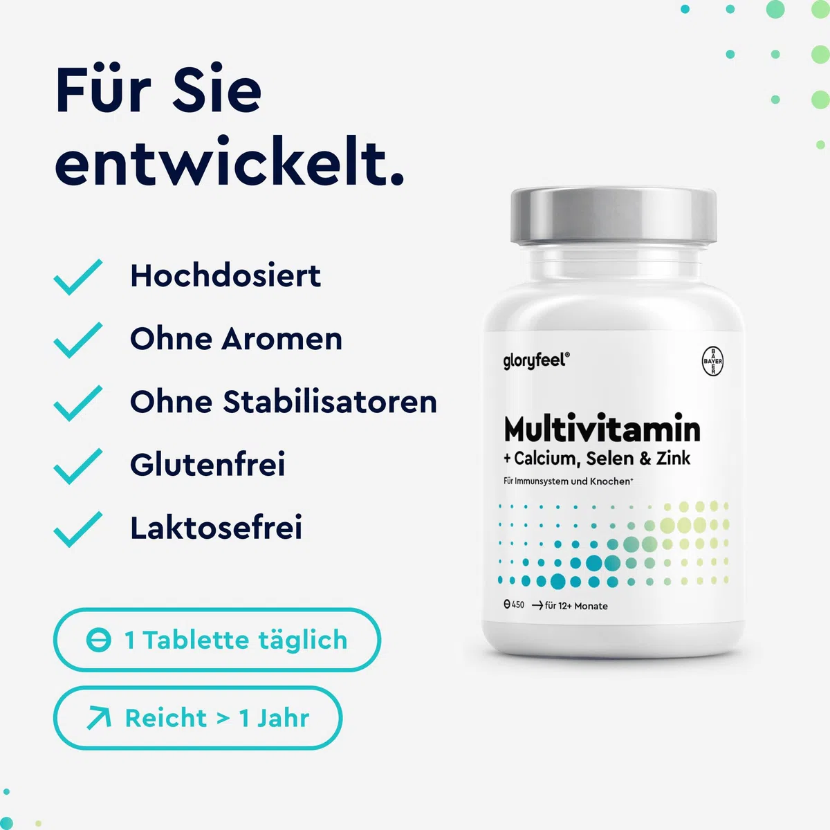 Multivitamin Tabletten - wertvolle Mineralstoffe & alle A-Z Nährstoffe im Komplex - über 1 Jahr Vorrat - 450 kleine, leicht zu schluckende Tabletten - Immun-Support* - 100% laborgeprüft - Multipack