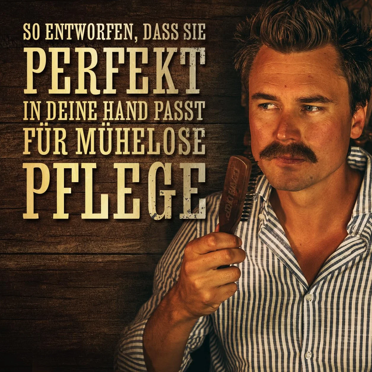 THE VINTAGE GROOMING CO. Bart- und Schnurrbartbürste aus Holz - Wildschweinborsten - Braun - Für Männer mit Bart - Ergonomischer Griff - Pflegt Haar und reinigt Kopfhaut