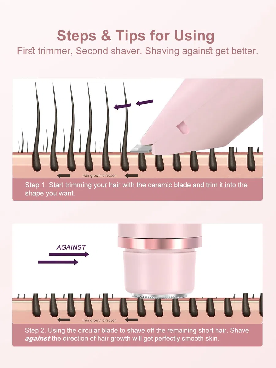 2 in 1 Bikini Trimmer für Frauen Dual Head Shaver Elektrorasierer Lady Schamhaar IPX7 Wasserdicht Bikini Achselarm Bein Gesicht Körper Rosa