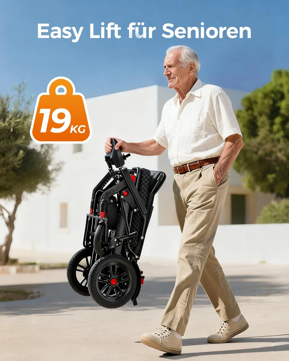 HomyKing Elektrischer Rollstuhl Faltbar Leicht, Nur 19 kg Aluminium, reisen
