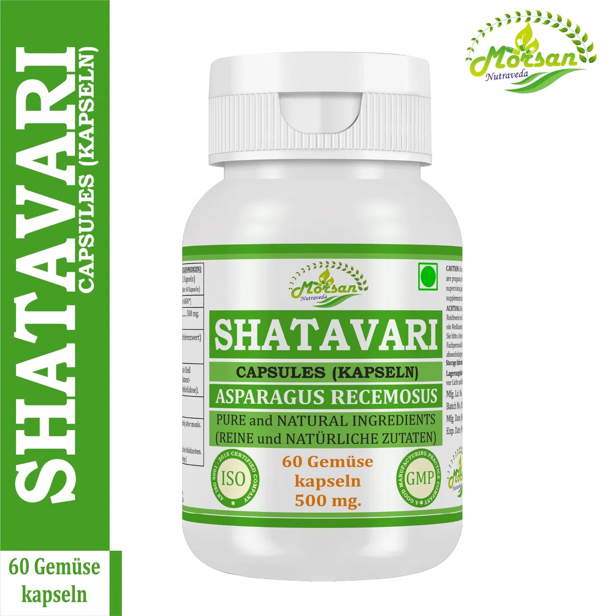 Shatavari (Asparagus Racemosus) Capsules | 500 mg. - 10:1 Potent Extract | Ayurvedic Herbal Supplement | 60 Vegan Capsules for Men & Women (Pack of 2 Bottles)