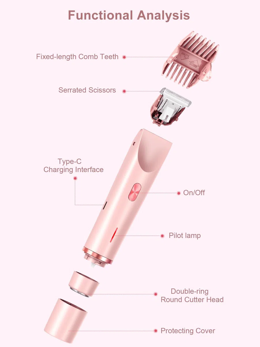 2 in 1 Bikini Trimmer für Frauen Dual Head Shaver Elektrorasierer Lady Schamhaar IPX7 Wasserdicht Bikini Achselarm Bein Gesicht Körper Rosa