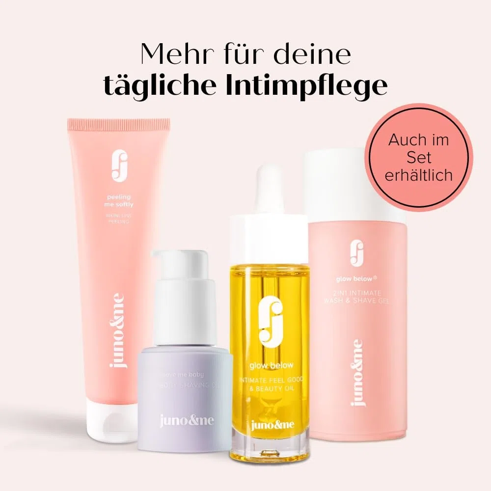 juno & me – Body Shaving Oil: Rasieröl für gründliche & glatte Rasur - 2in1-Effekt durch Pflege während Rasur - hilft bei Rasierpickeln & Rasurbrand - Mandelöl & Aloe Vera - vegane Körperpflege - 60ml
