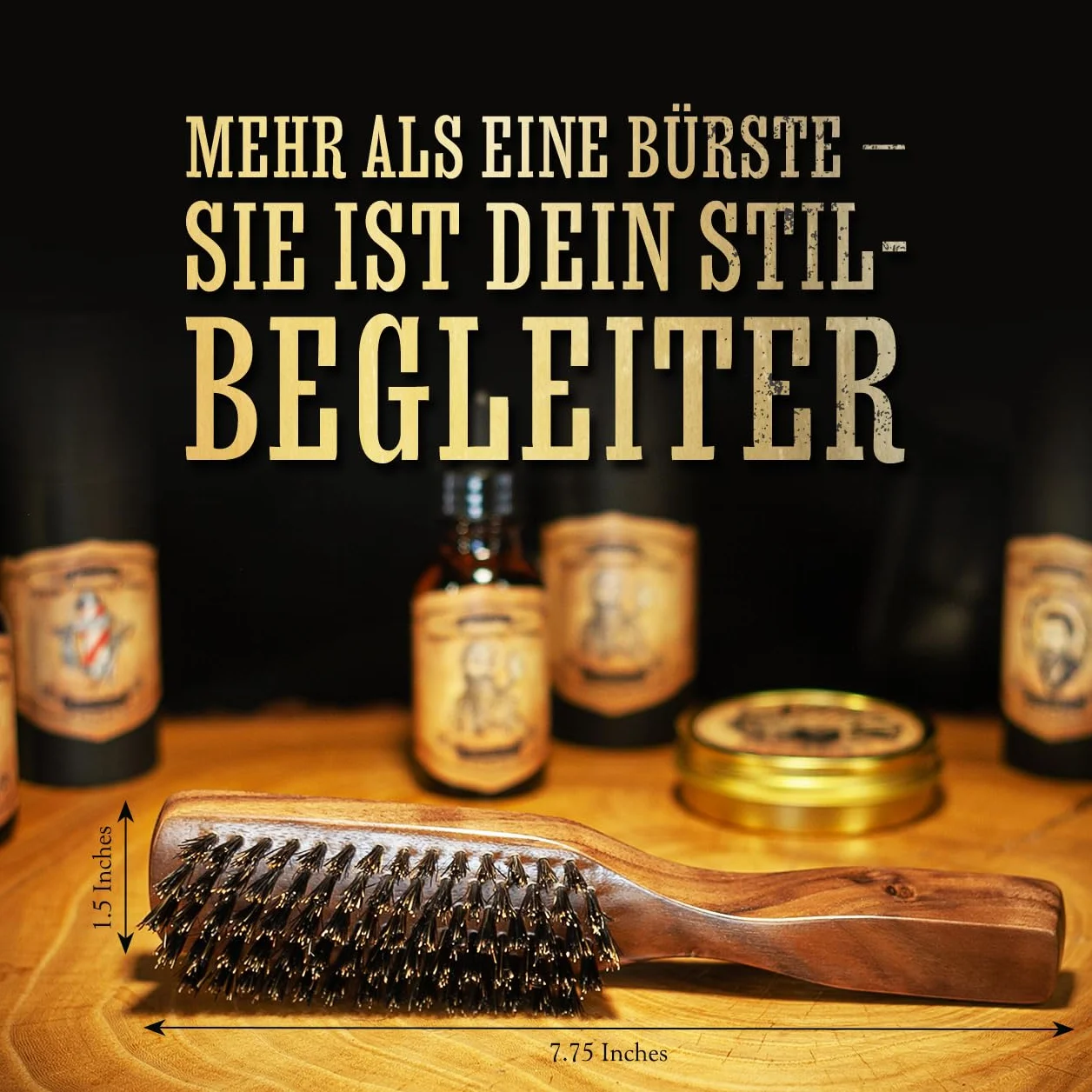 THE VINTAGE GROOMING CO. Bart- und Schnurrbartbürste aus Holz - Wildschweinborsten - Braun - Für Männer mit Bart - Ergonomischer Griff - Pflegt Haar und reinigt Kopfhaut