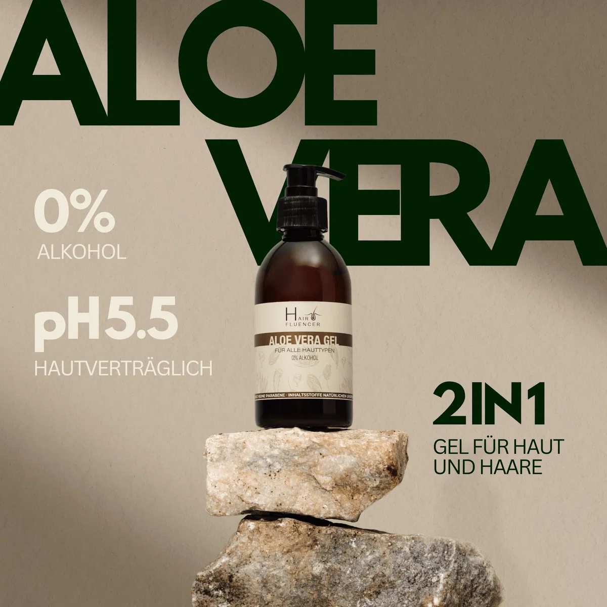 Hairfluencer - Bio Aloe Vera Gel aus Blattsaft - 250ml natürliches Aloe Vera Gel ohne Parabene & Alkohol - Aloe Vera zur Pflege von Haut und Haaren - feuchtigkeitsspendendes Gel