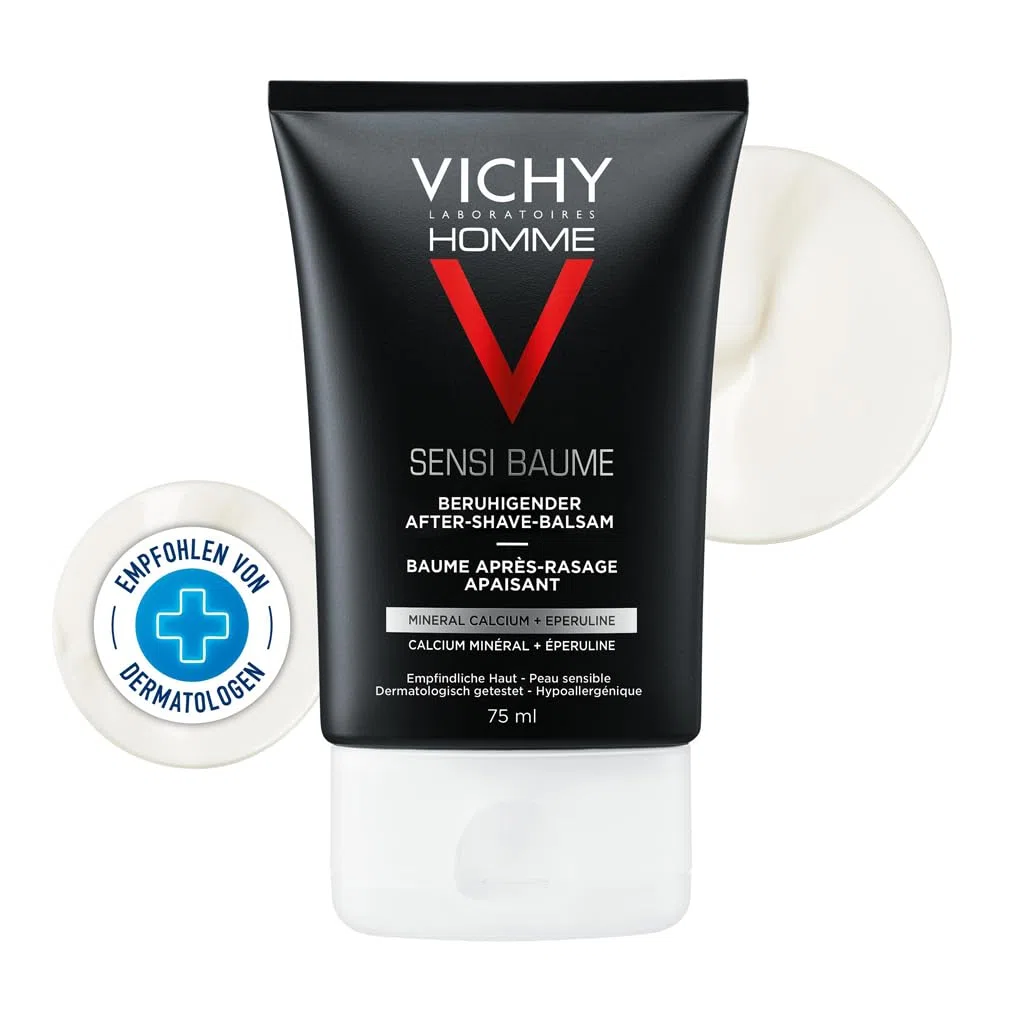 Vichy Homme Sensi-Mineralbalsam, Intensiv beruhigender After-Shave Balsam für Männer, Gegen Hautbrennen, Irritationen und Rötungen, Bei empfindlicher Haut, 75 ml